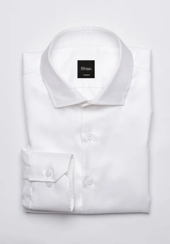 Egyptian Pearl White Mini Herringbone Shirt - Hidden Button Down Collar sold by Brisk Shirts