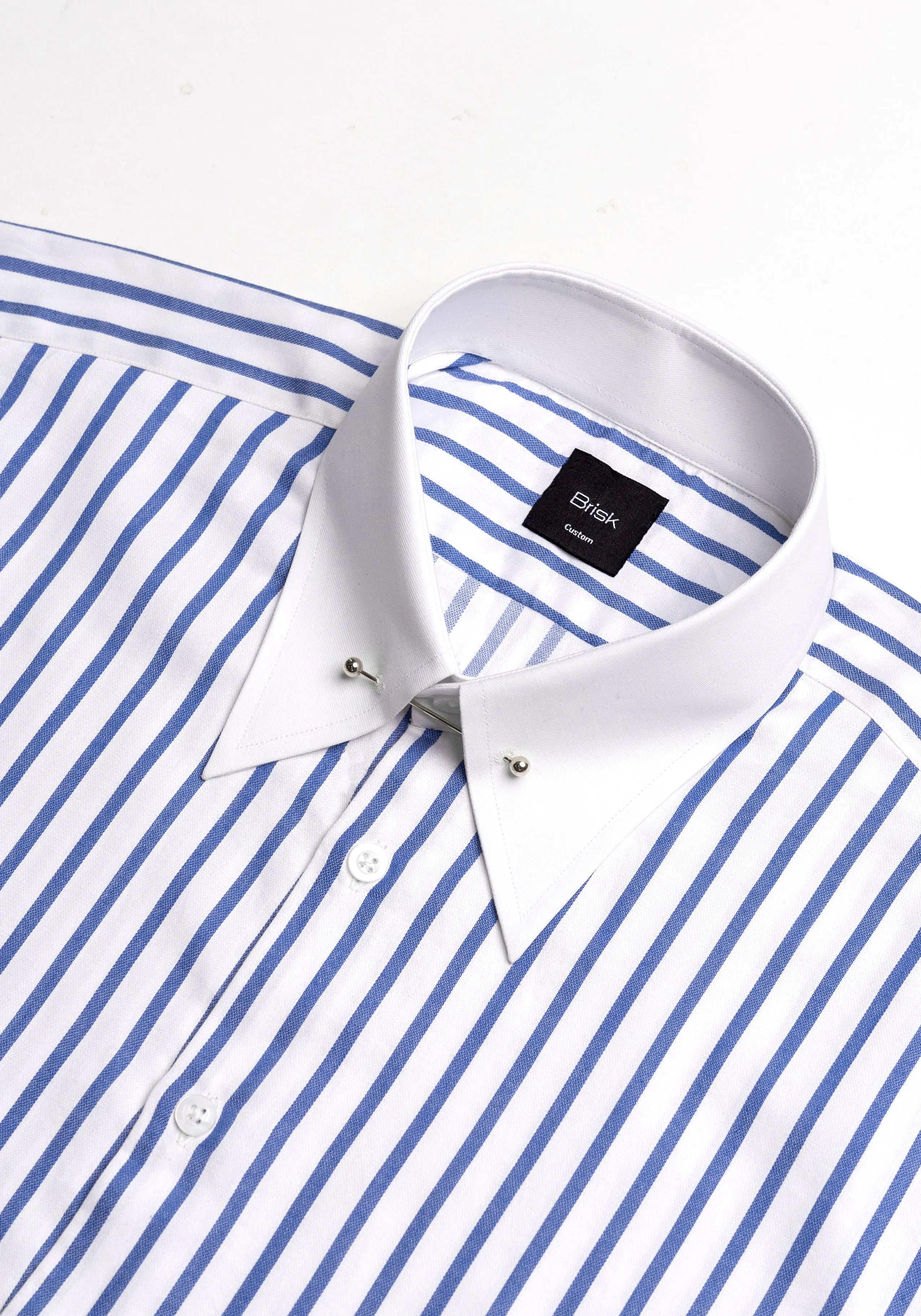 Navy Wide Stripes Soft Textured Pima Cotton Shirt - White Classic Silver Pin Collar sold by Brisk Shirts product image thumbnail 3
