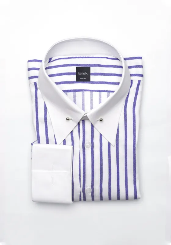 Purple Wide Stripes Soft Textured Pima Cotton Shirt - White Classic Silver Pin Collar & French Cuffs sold by Brisk Shirts