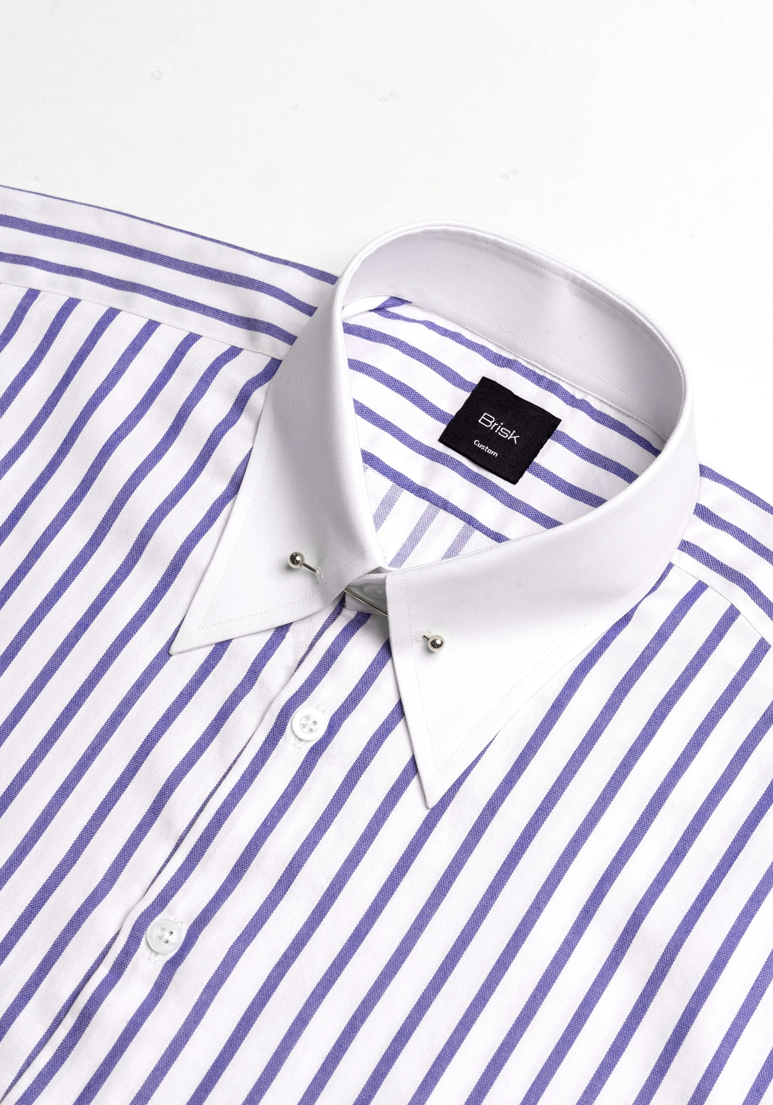Purple Wide Stripes Soft Textured Pima Cotton Shirt - White Classic Silver Pin Collar & French Cuffs sold by Brisk Shirts product image thumbnail 3