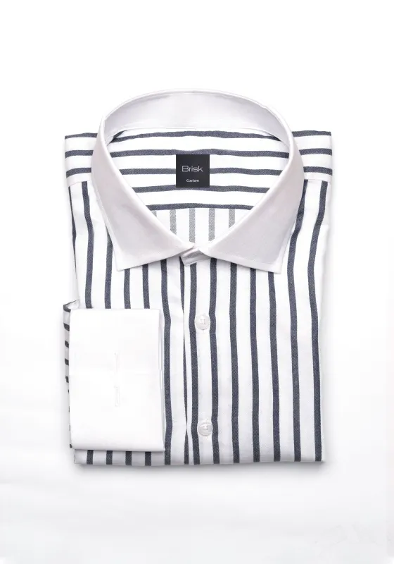 Charcoal Wide Stripes Soft Textured Pima Cotton Shirt - White Cutaway Classic Collar & French Cuffs sold by Brisk Shirts