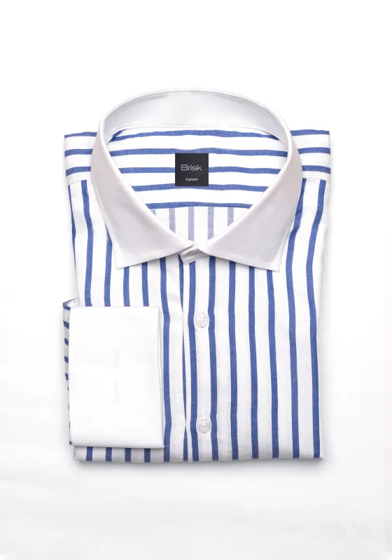 Navy Wide Stripes Soft Textured Pima Cotton Shirt - White Cutaway Classic Collar & French Cuffs sold by Brisk Shirts