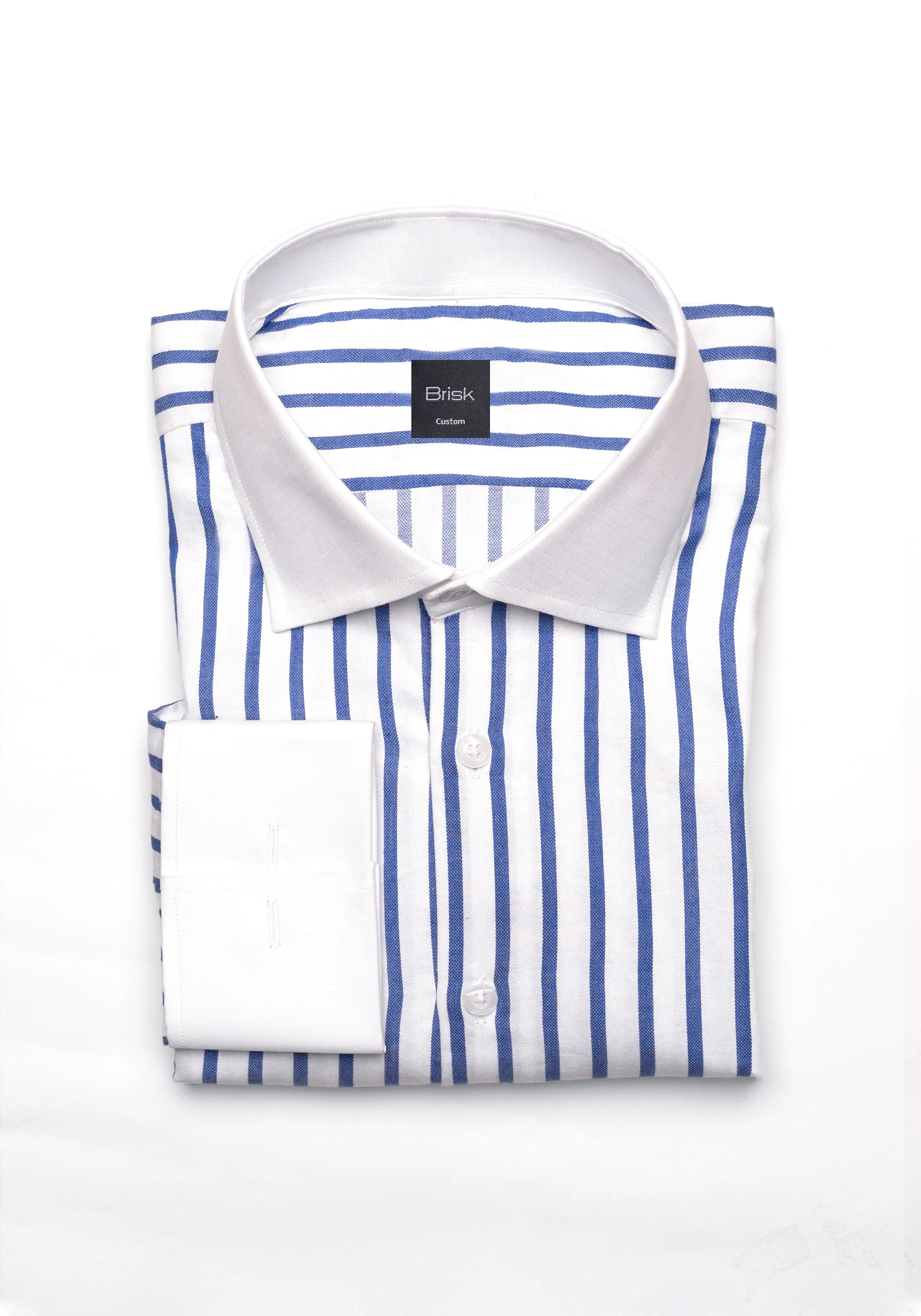 Navy Wide Stripes Soft Textured Pima Cotton Shirt - White Cutaway Classic Collar & French Cuffs sold by Brisk Shirts