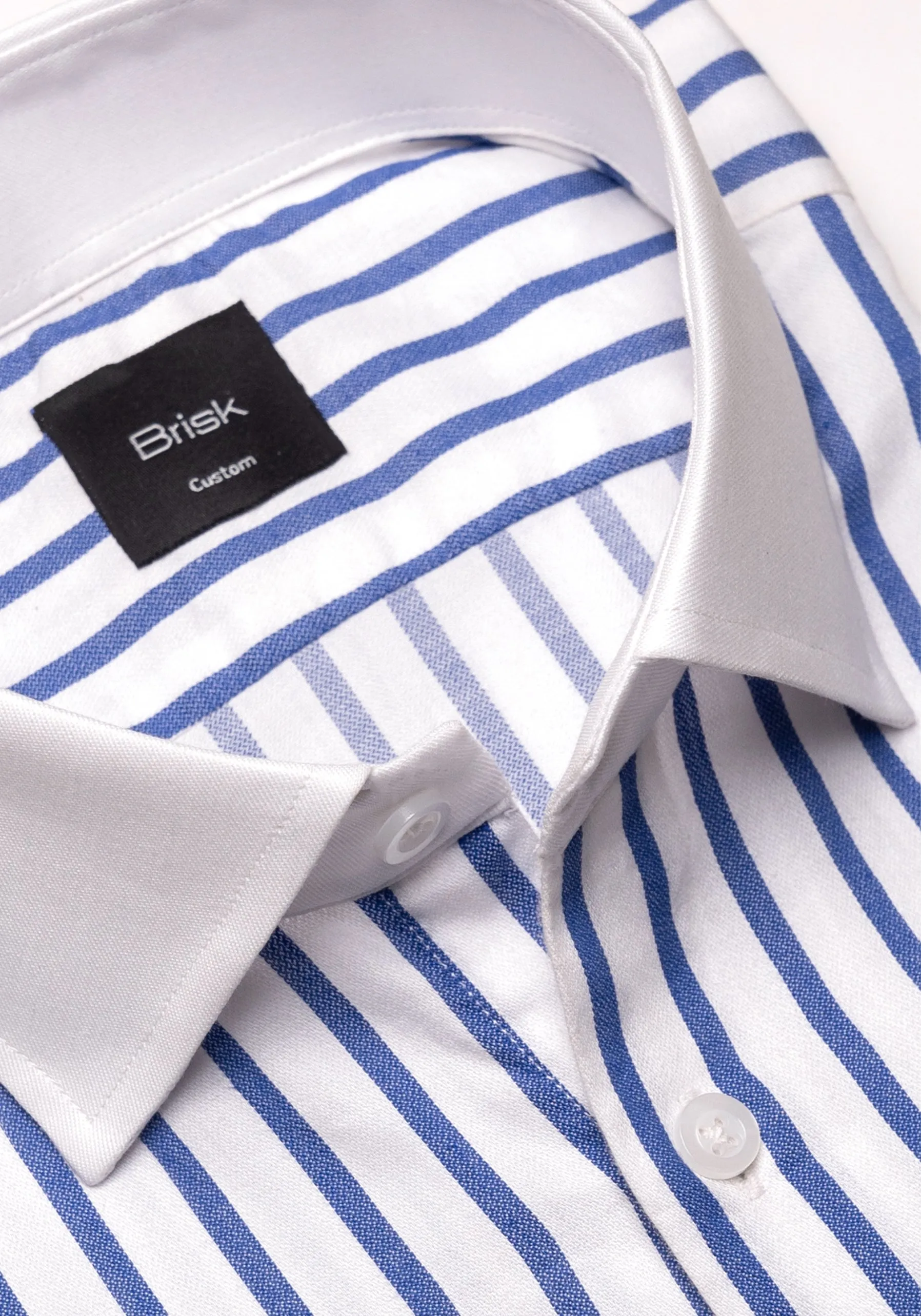 Navy Wide Stripes Soft Textured Pima Cotton Shirt - White Cutaway Classic Collar & French Cuffs sold by Brisk Shirts product image thumbnail 2