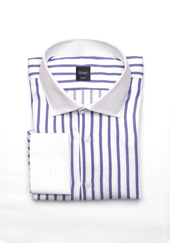 Purple Wide Stripes Soft Textured Pima Cotton Shirt - White Cutaway Classic Collar & French Cuffs sold by Brisk Shirts