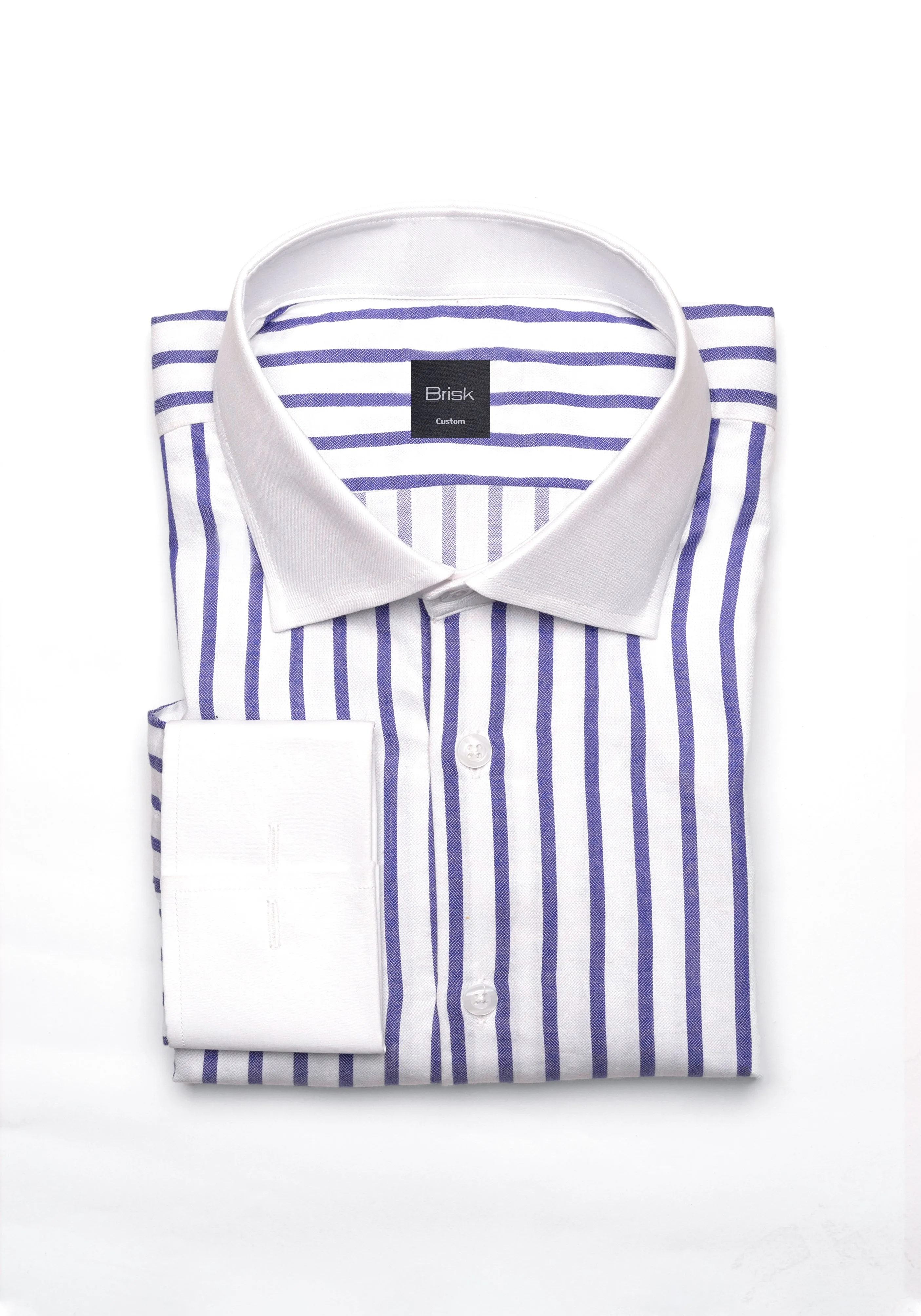 Purple Wide Stripes Soft Textured Pima Cotton Shirt - White Cutaway Classic Collar & French Cuffs sold by Brisk Shirts