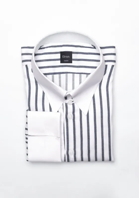 Charcoal Wide Stripes Soft Textured Pima Cotton Shirt - White Tab Collar & French Cuffs sold by Brisk Shirts
