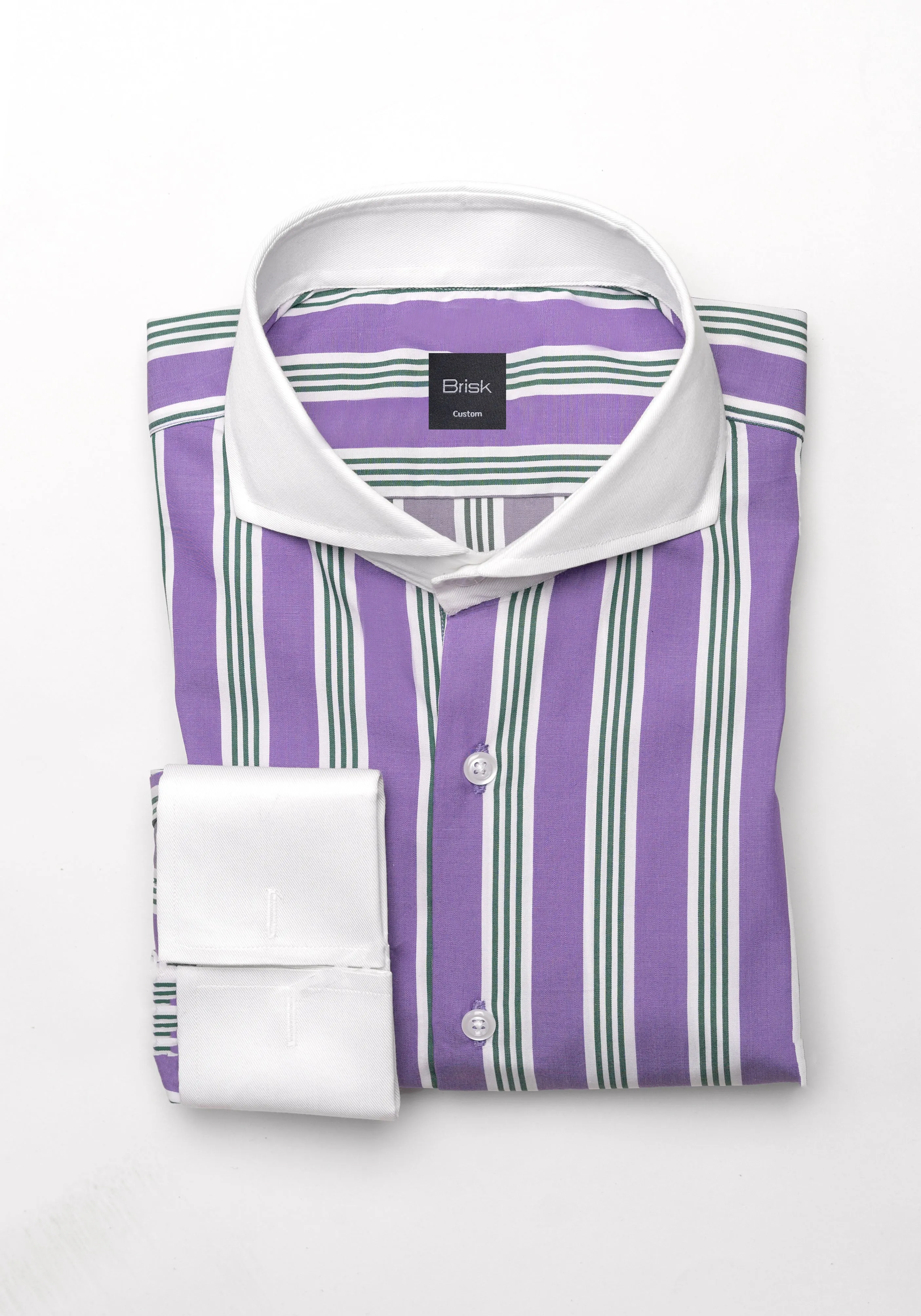 Crisp Purple Green Bold Stripes Shirt - Contrast Collar & Cuffs sold by Brisk Shirts product image thumbnail 2