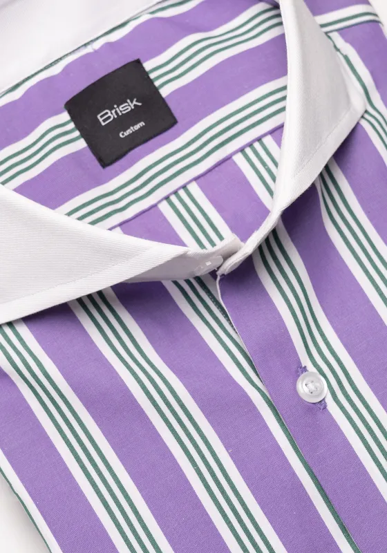 Crisp Purple Green Bold Stripes Shirt - White Collar sold by Brisk Shirts