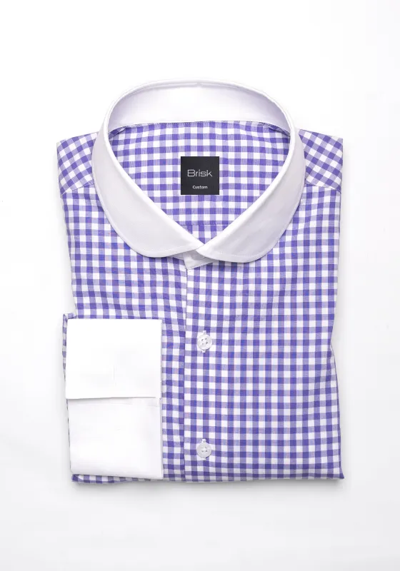 Purple Gingham Crisp Pima Cotton Shirt - White Club Collar & French Cuffs sold by Brisk Shirts