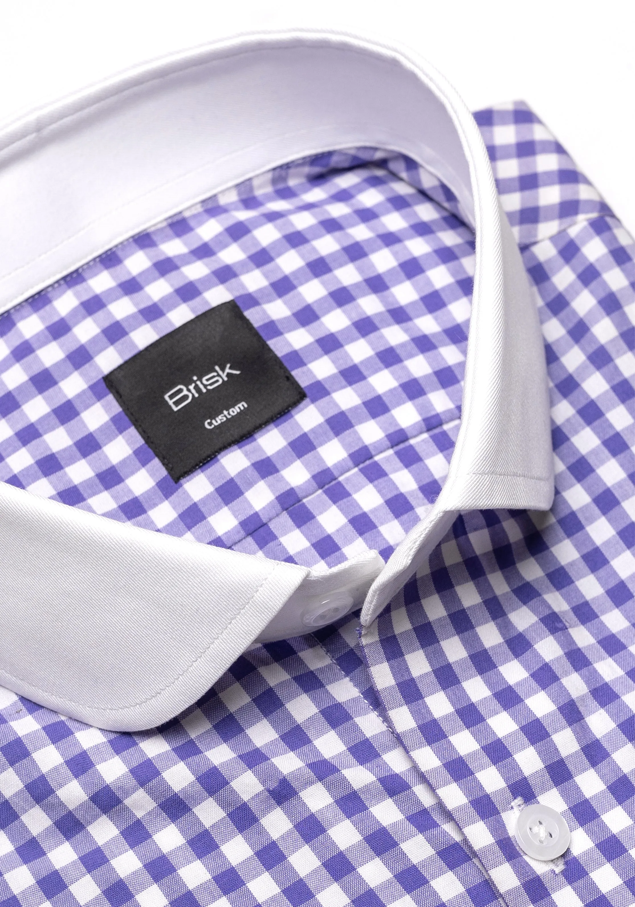 Purple Gingham Crisp Pima Cotton Shirt - White Club Collar & French Cuffs sold by Brisk Shirts product image thumbnail 2