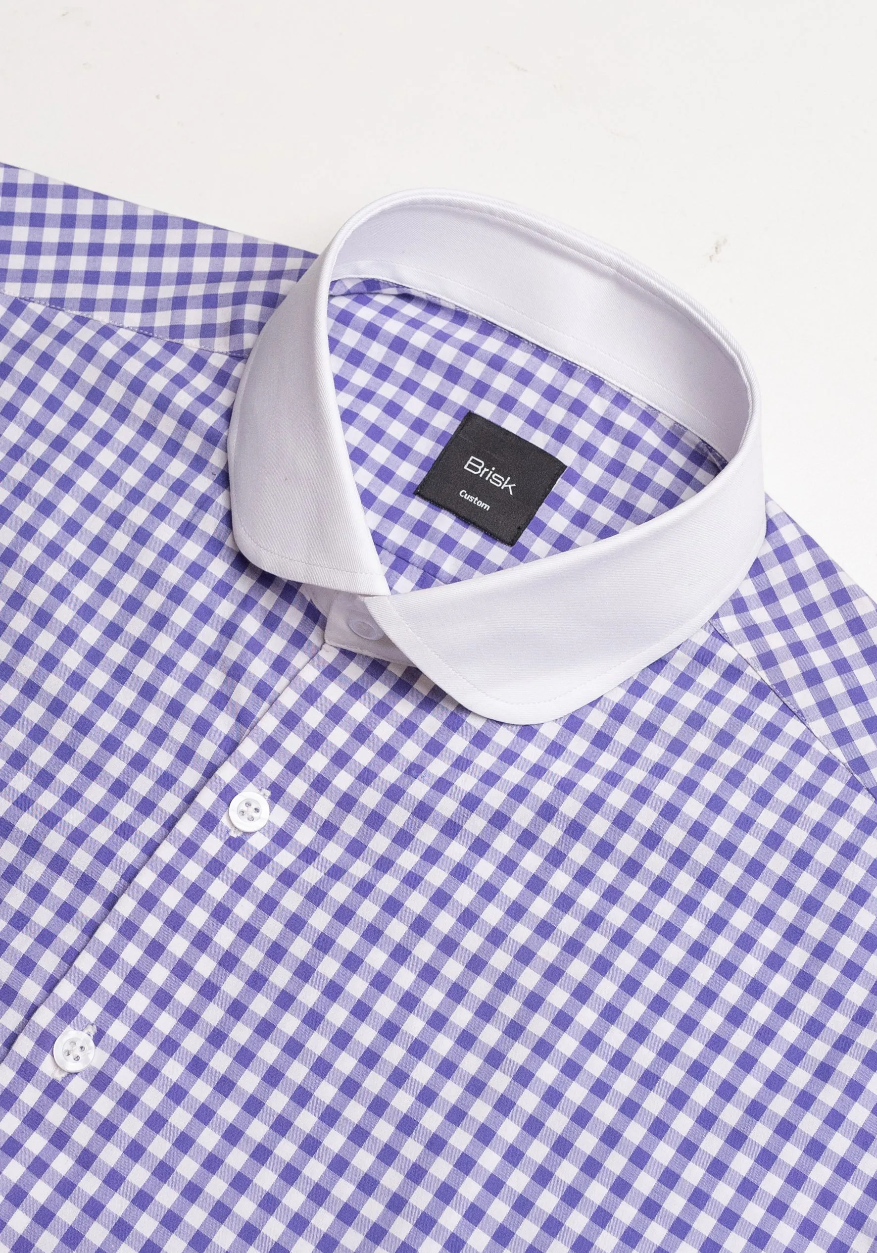 Purple Gingham Crisp Pima Cotton Shirt - White Club Collar & French Cuffs sold by Brisk Shirts product image thumbnail 3