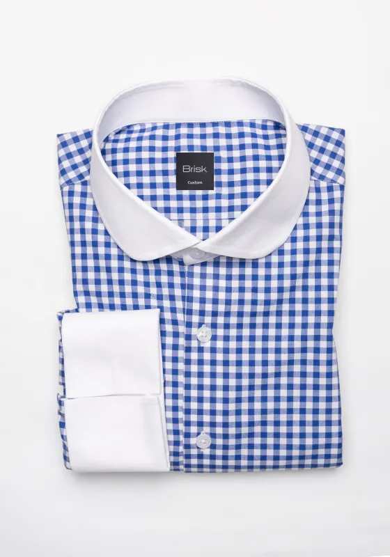Royal Blue Gingham Crisp Pima Cotton Shirt - White Club Collar & French Cuffs sold by Brisk Shirts