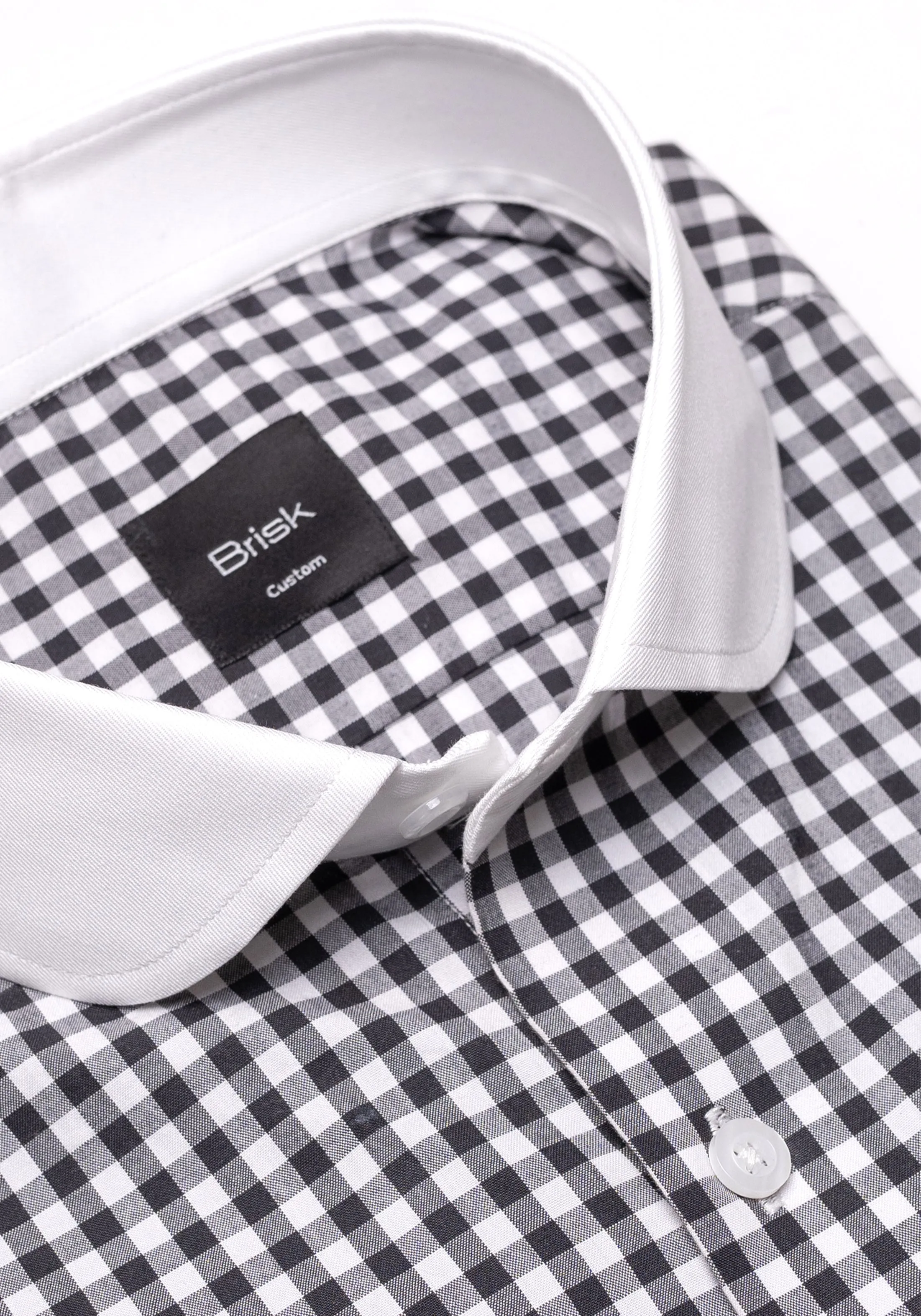 Black Gingham Crisp Pima Cotton Shirt - White Club Collar & French Cuffs sold by Brisk Shirts product image thumbnail 2