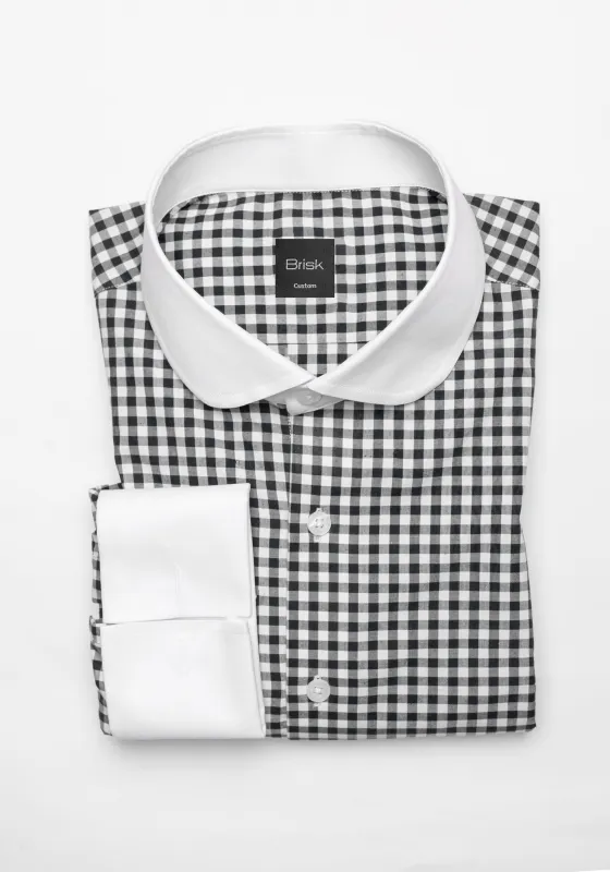 Black Gingham Crisp Pima Cotton Shirt - White Club Collar & French Cuffs sold by Brisk Shirts