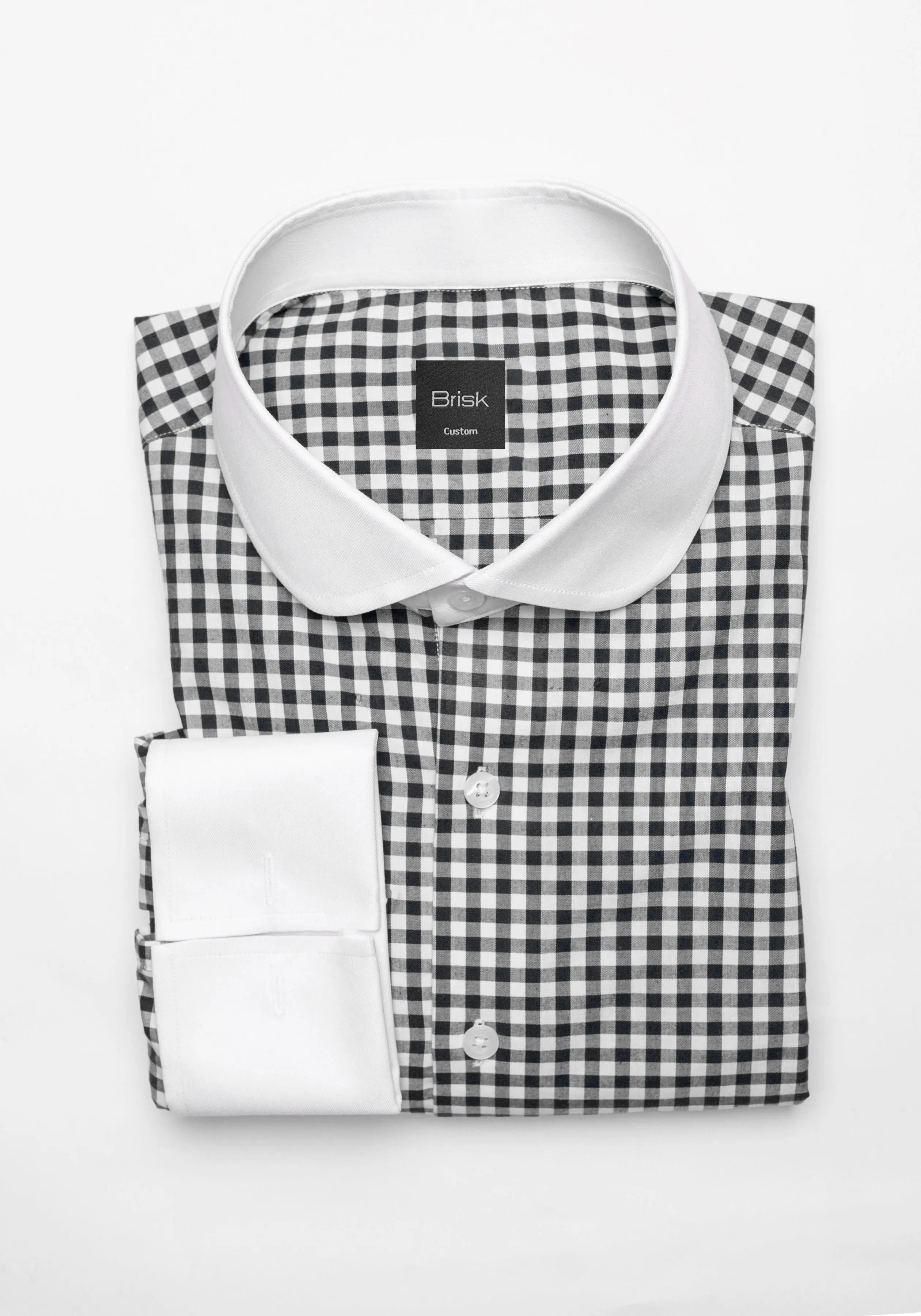 Black Gingham Crisp Pima Cotton Shirt - White Club Collar & French Cuffs sold by Brisk Shirts