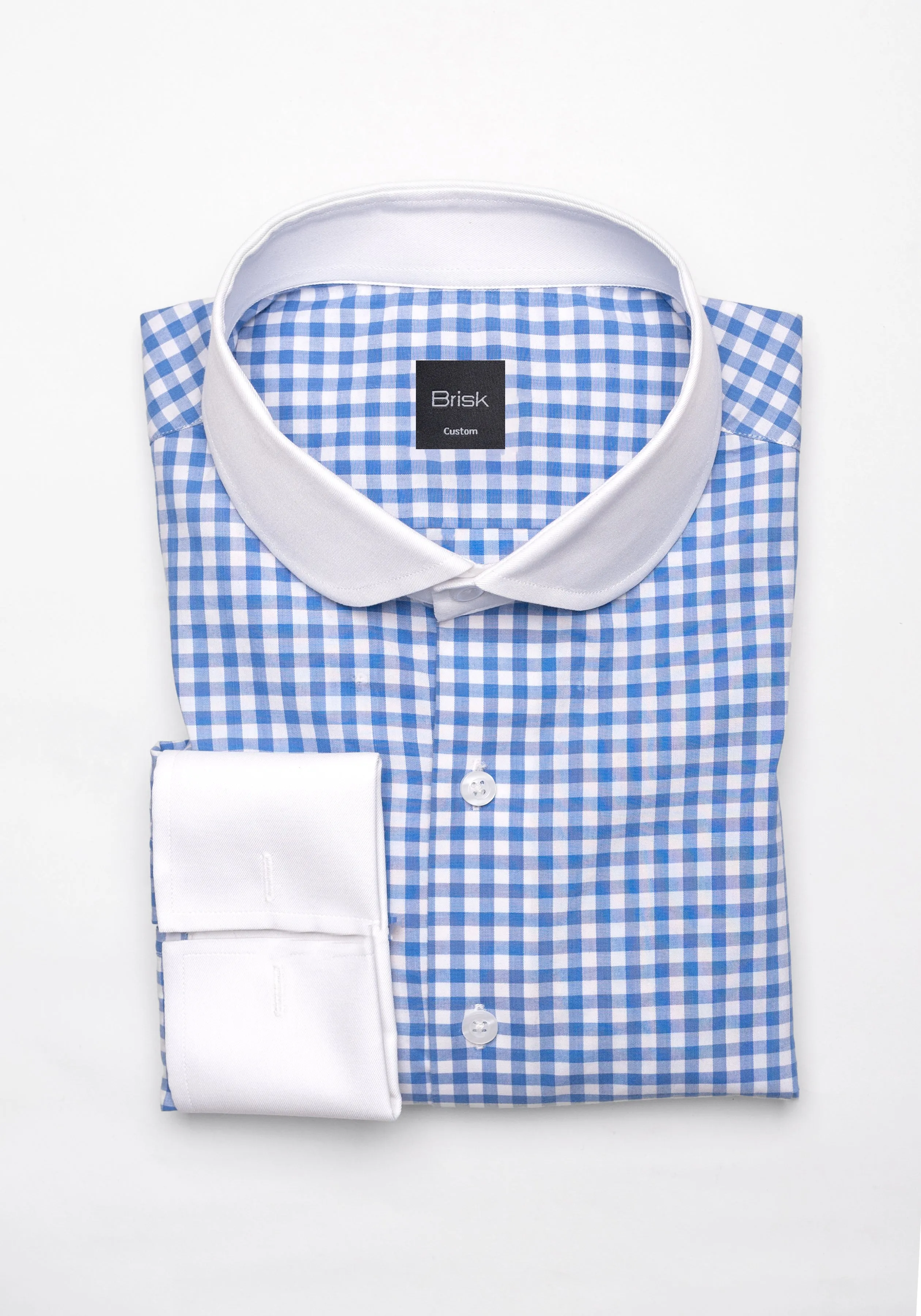 Sky Blue Gingham Crisp Pima Cotton Shirt - White Club Collar & French Cuffs sold by Brisk Shirts
