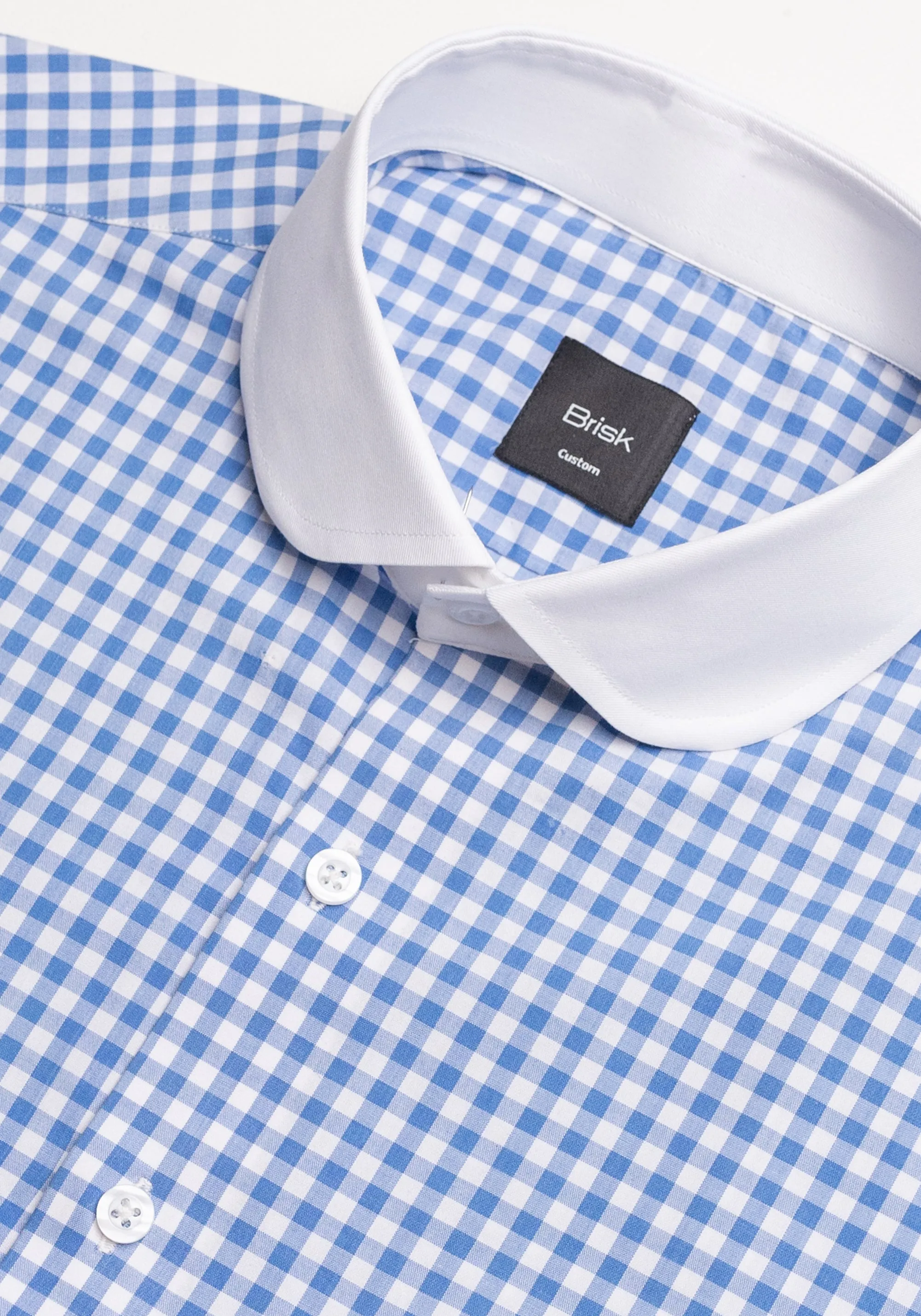 Sky Blue Gingham Crisp Pima Cotton Shirt - White Club Collar & French Cuffs sold by Brisk Shirts product image thumbnail 3