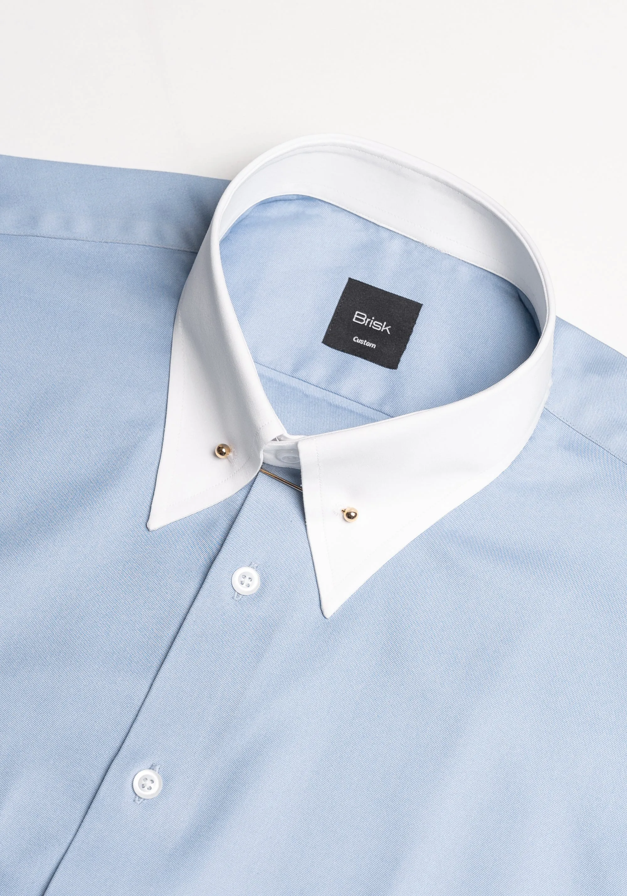 Sky Blue Twill Pima Cotton Shirt - White Low Classic Golden Pin Collar & French Cuffs sold by Brisk Shirts product image thumbnail 3