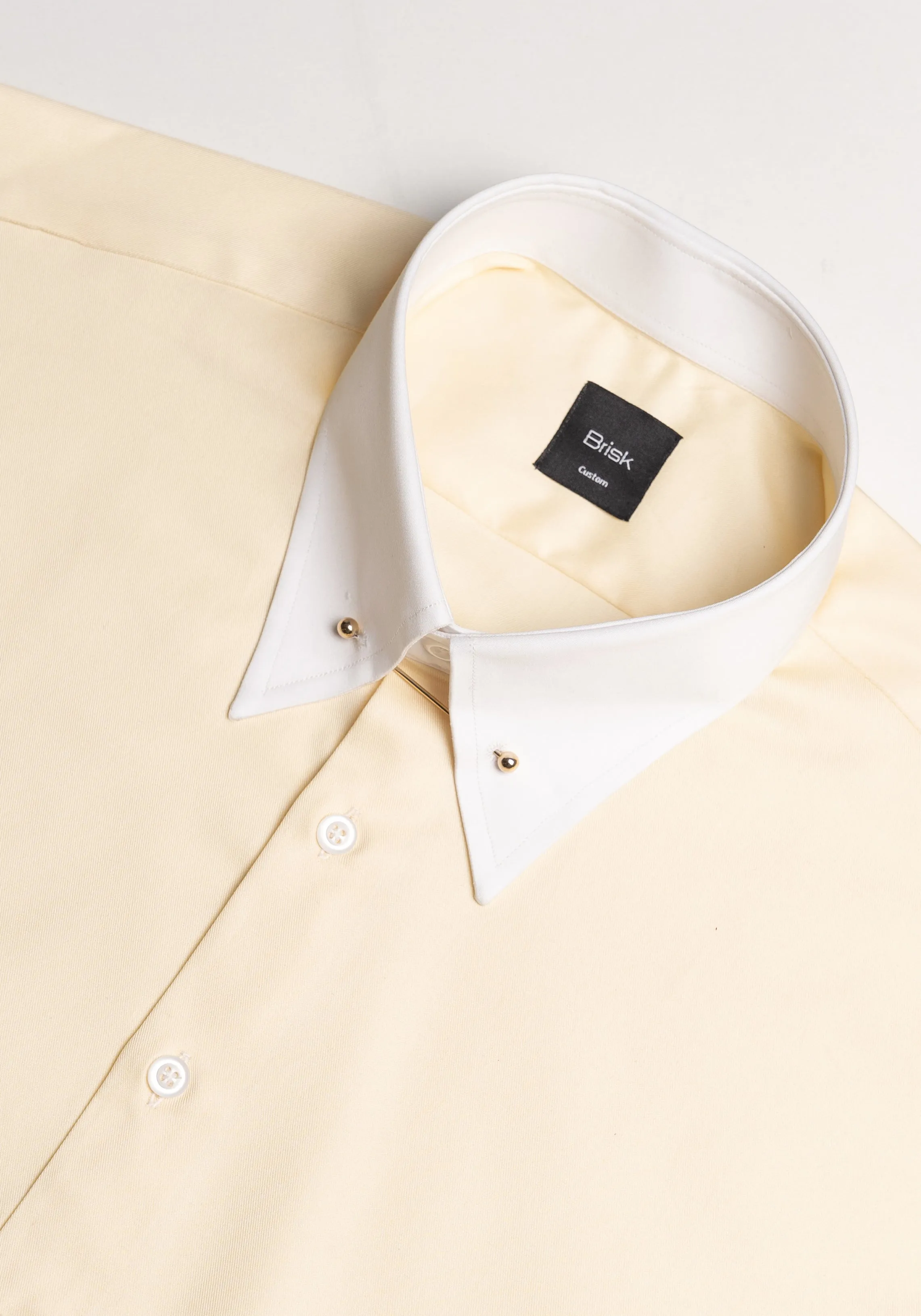Yellow Twill Pima Cotton Shirt - White Low Classic Golden Pin Collar & French Cuffs sold by Brisk Shirts product image thumbnail 3