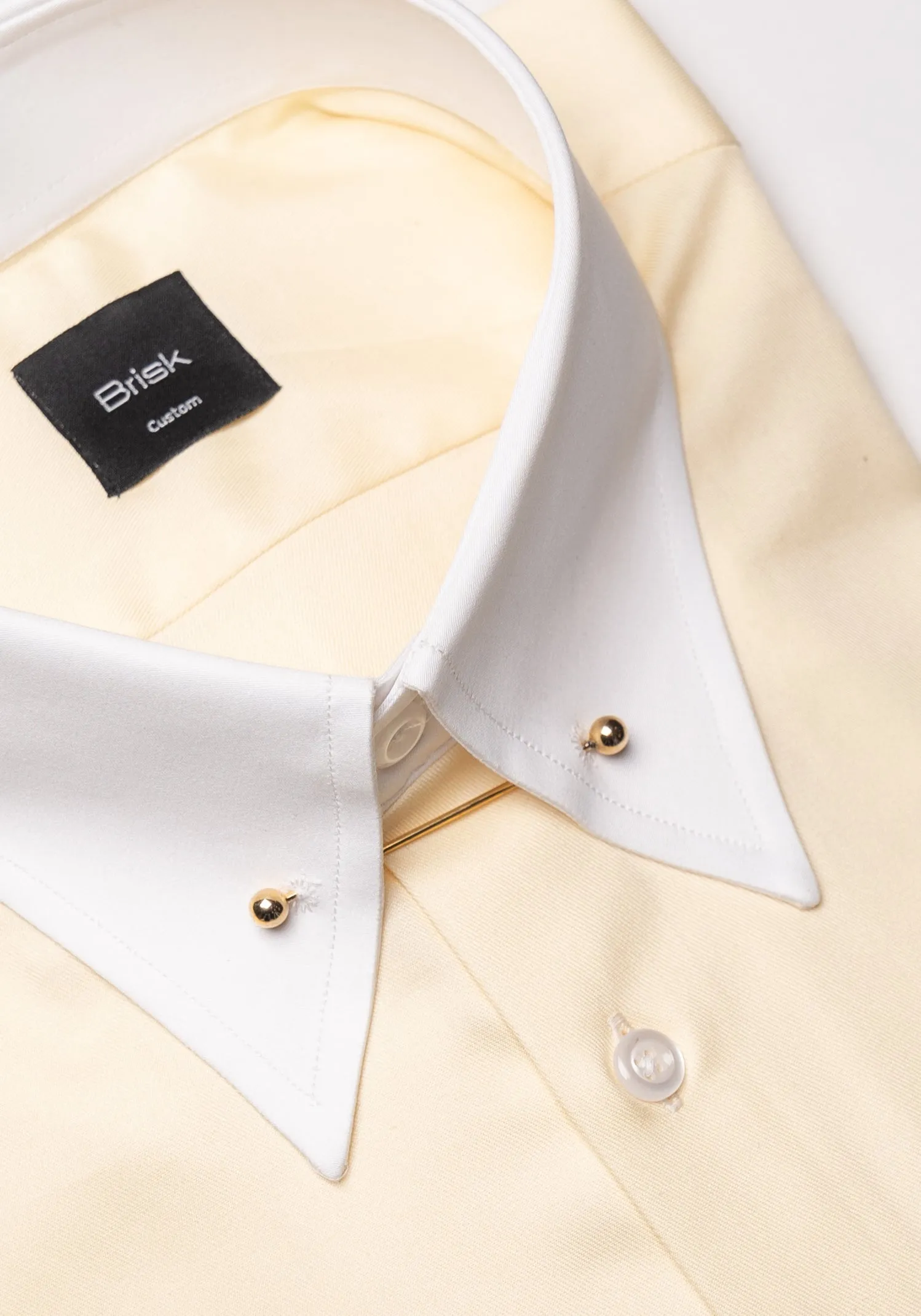 Yellow Twill Pima Cotton Shirt - White Low Classic Golden Pin Collar & French Cuffs sold by Brisk Shirts product image thumbnail 2