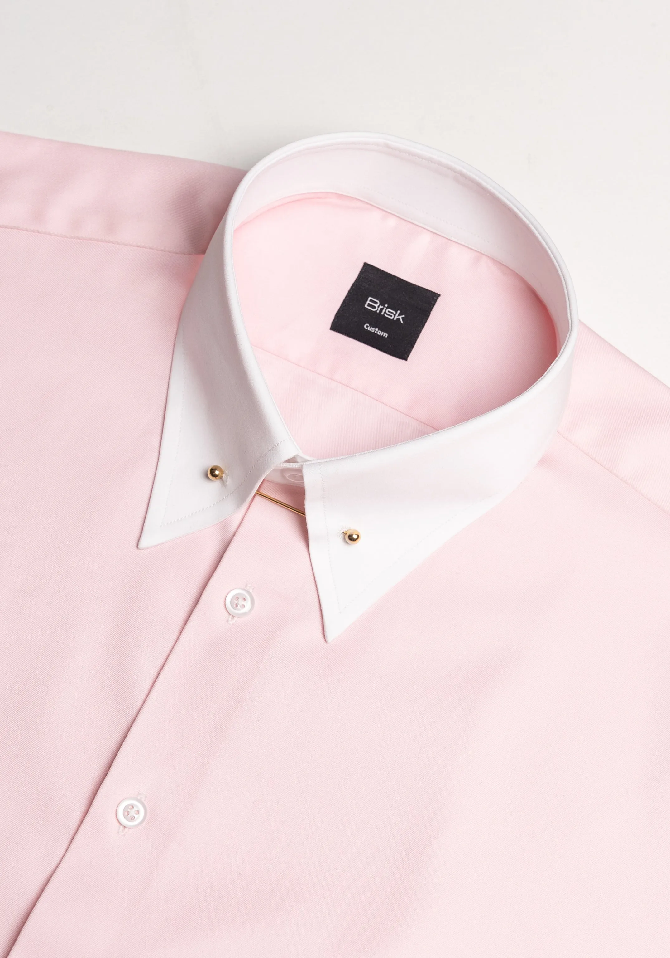 Pink Twill Pima Cotton Shirt - White Low Classic Golden Pin Collar & French Cuffs sold by Brisk Shirts product image thumbnail 3