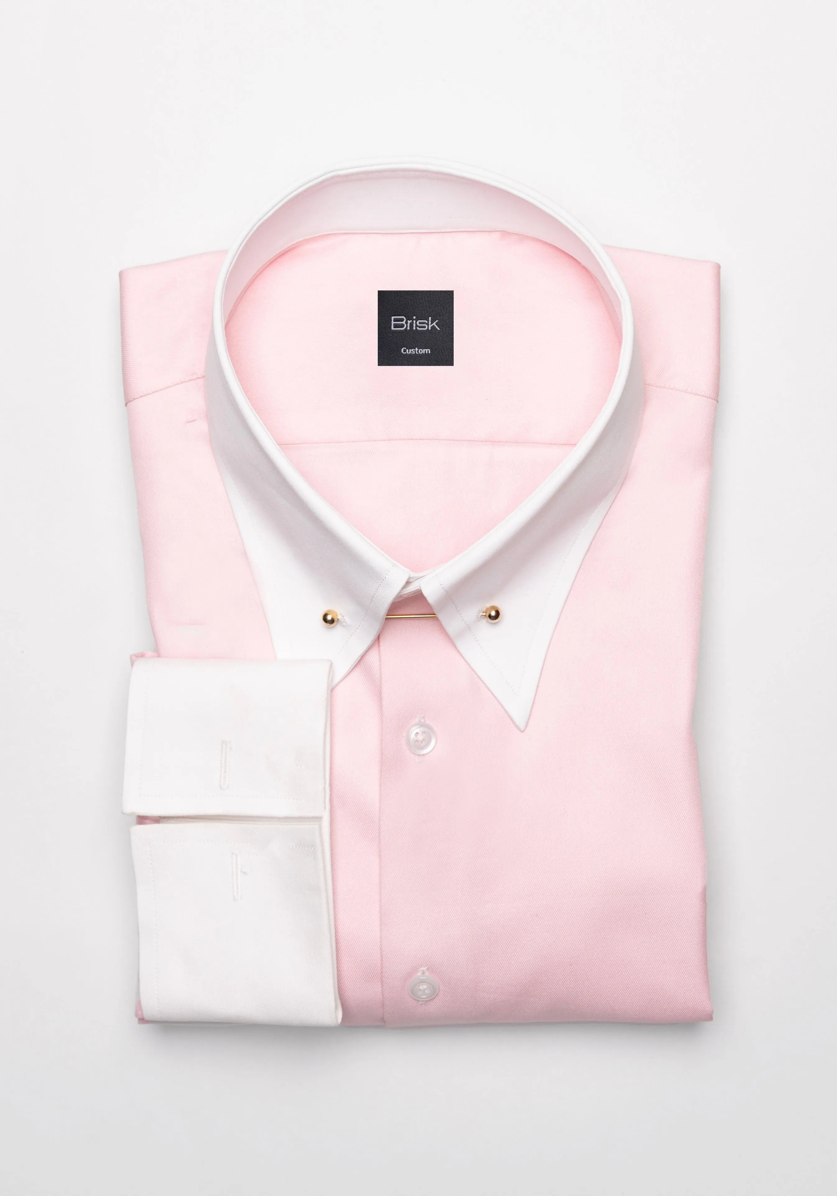 Pink Twill Pima Cotton Shirt - White Low Classic Golden Pin Collar & French Cuffs sold by Brisk Shirts