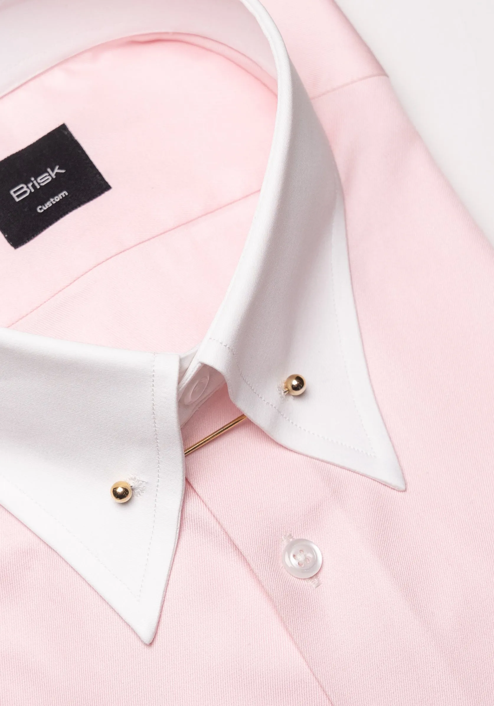 Pink Twill Pima Cotton Shirt - White Low Classic Golden Pin Collar & French Cuffs sold by Brisk Shirts product image thumbnail 2