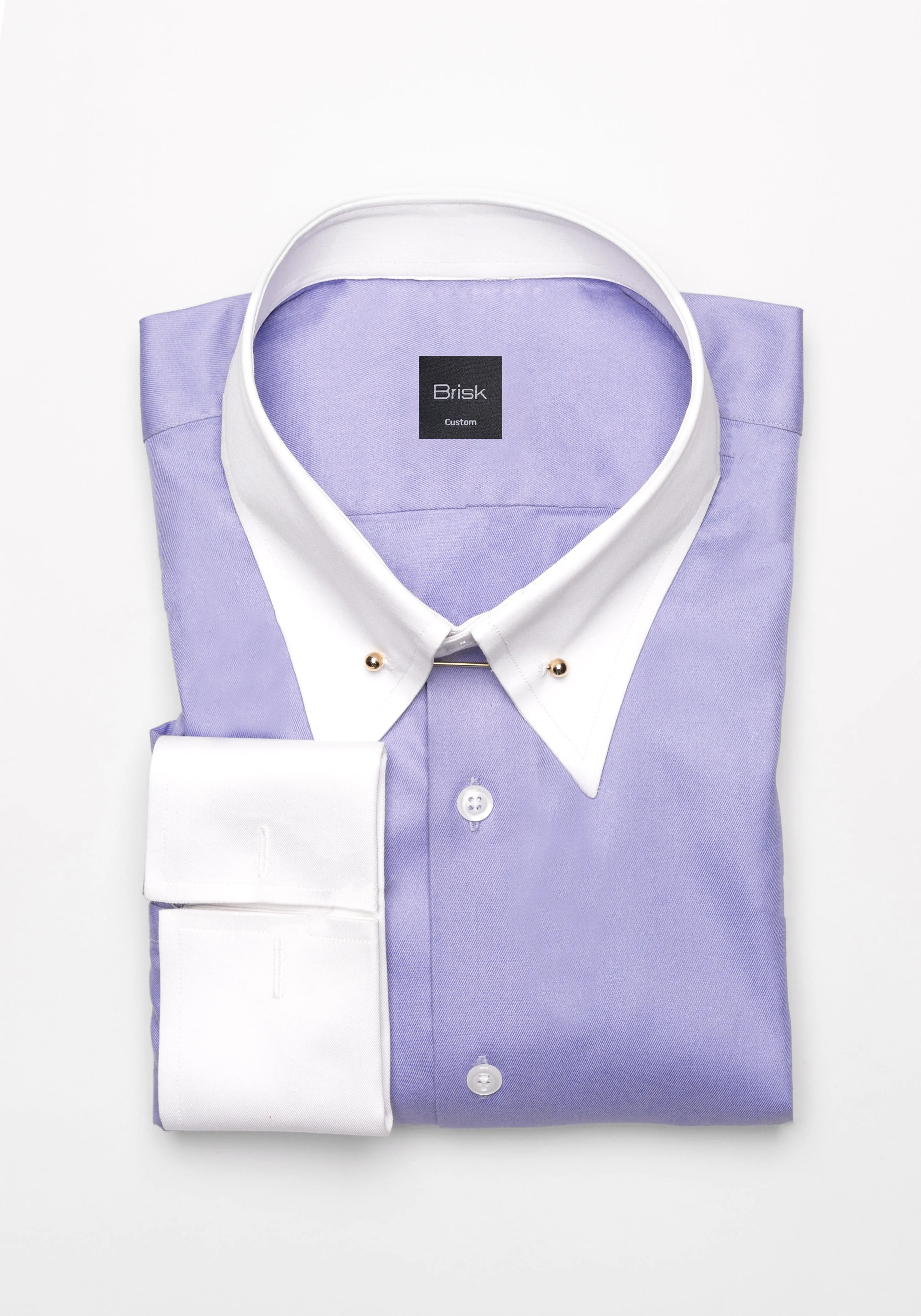Purple Twill Pima Cotton Shirt - White Low Classic Golden Pin Collar & French Cuffs sold by Brisk Shirts