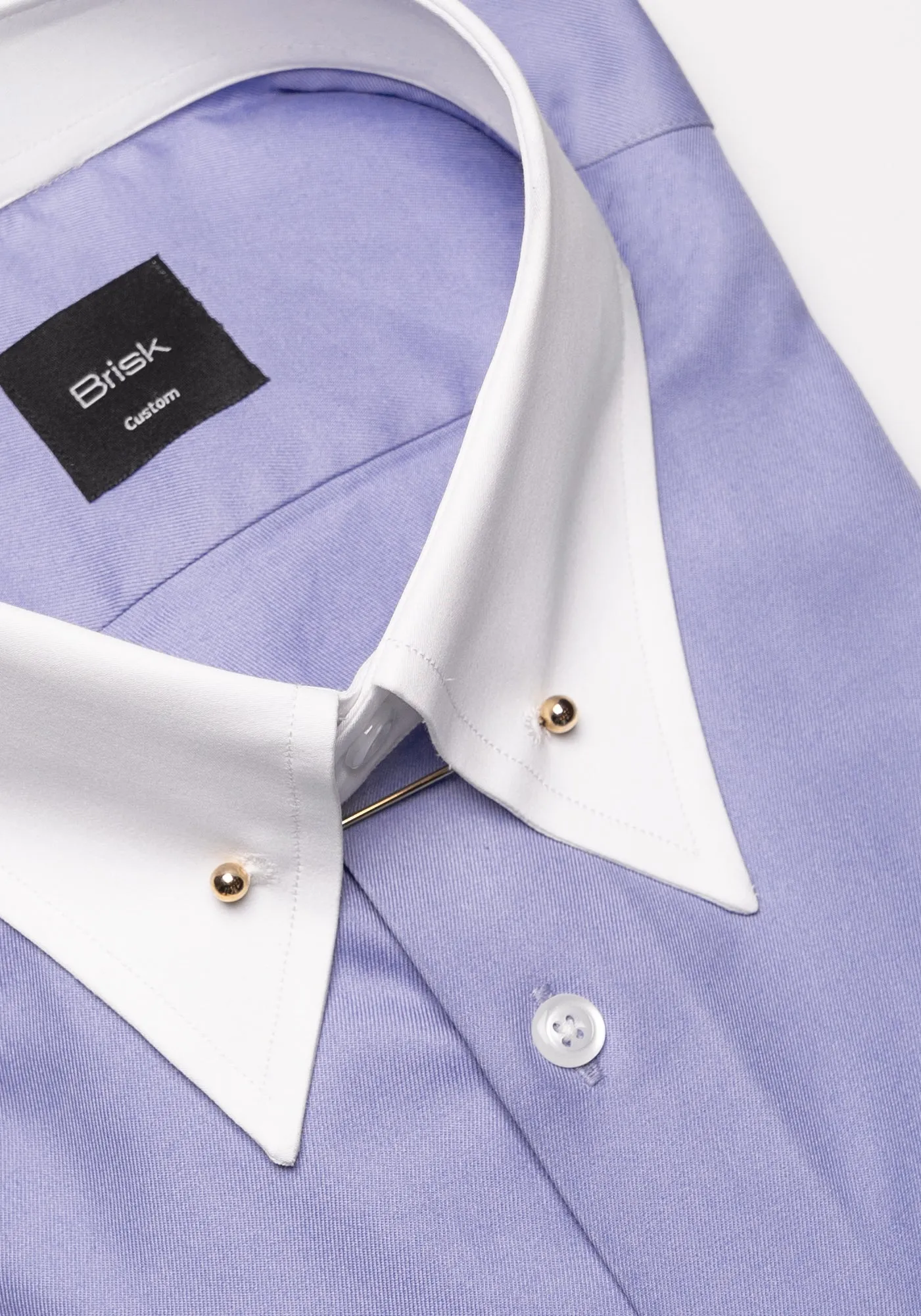 Purple Twill Pima Cotton Shirt - White Low Classic Golden Pin Collar & French Cuffs sold by Brisk Shirts product image thumbnail 2