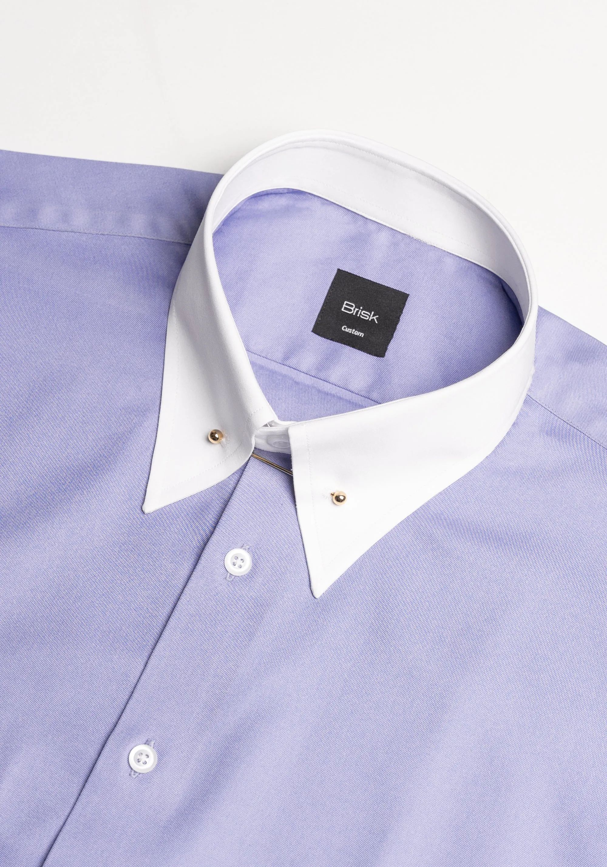 Purple Twill Pima Cotton Shirt - White Low Classic Golden Pin Collar & French Cuffs sold by Brisk Shirts product image thumbnail 3
