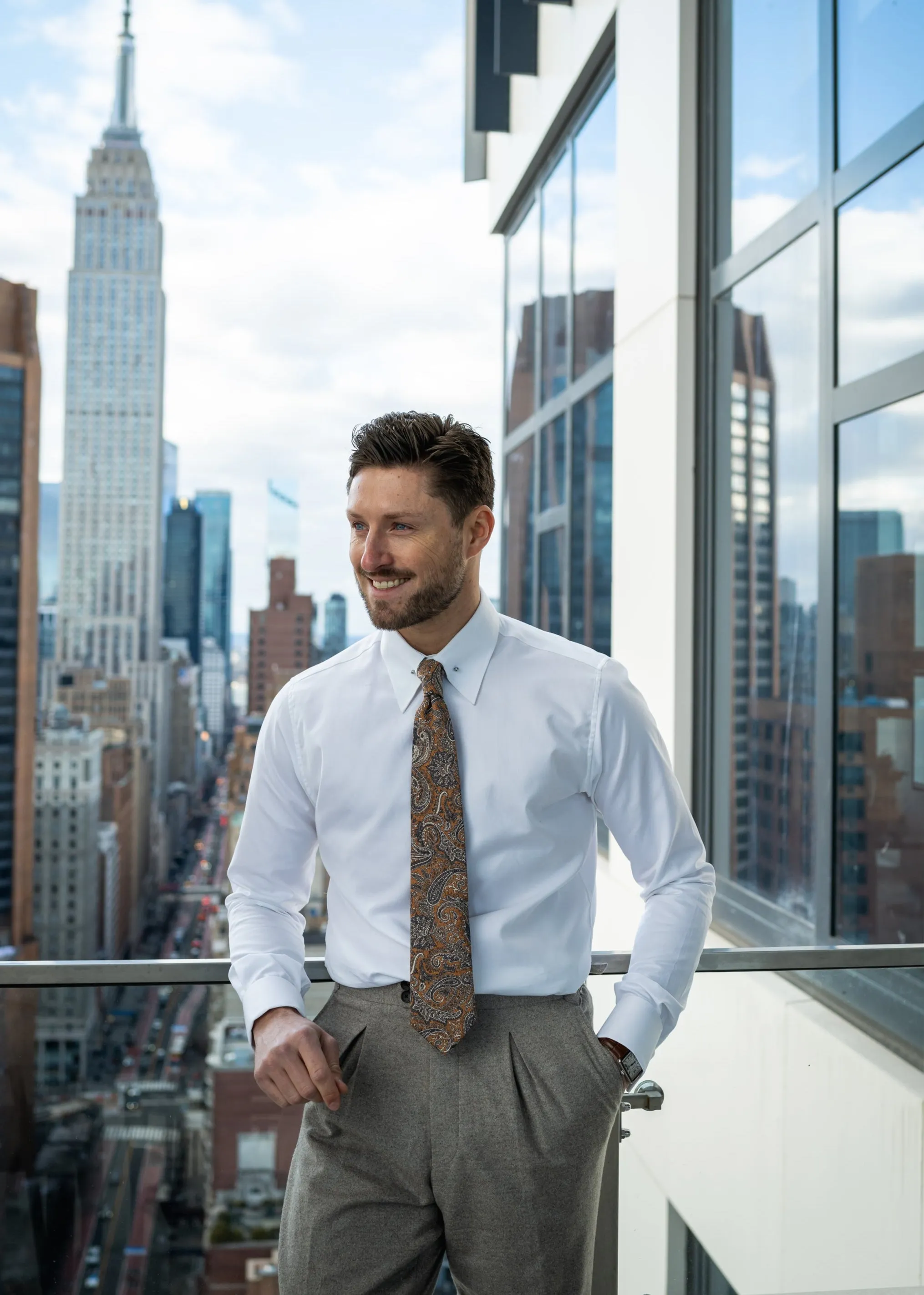 Pearl White Twill Pima Cotton Shirt - Classic Golden Pin Collar sold by Brisk Shirts product image thumbnail 3