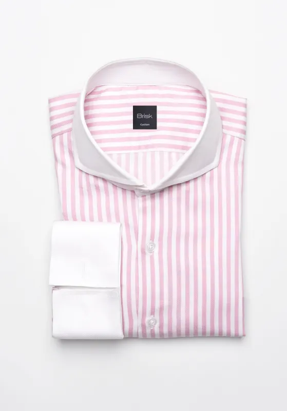Pink Bengal Twill Stripes Pima Cotton Shirt - White Cutaway Extreme Collar & French Cuffs sold by Brisk Shirts