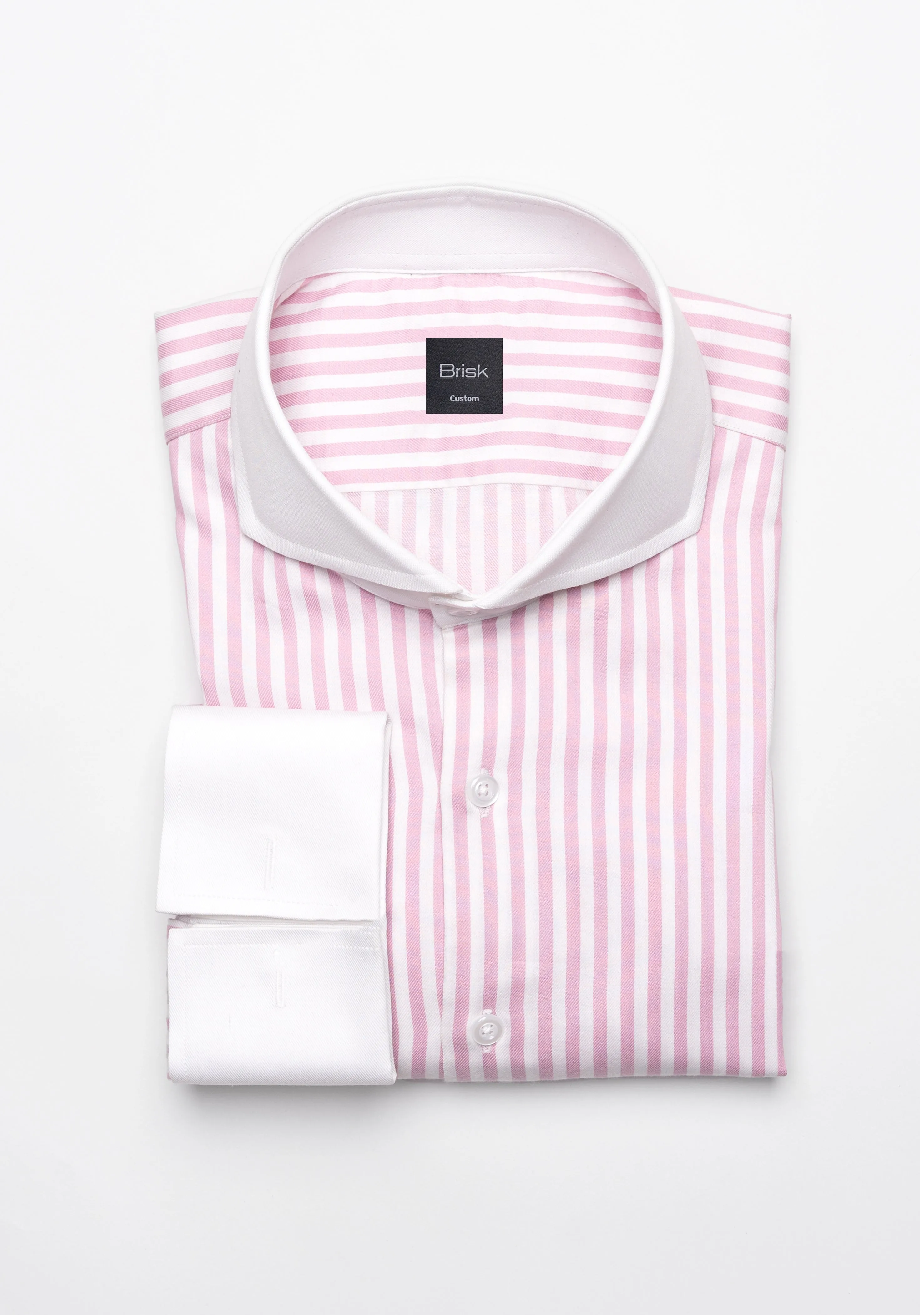 Pink Bengal Twill Stripes Pima Cotton Shirt - White Cutaway Extreme Collar & French Cuffs sold by Brisk Shirts
