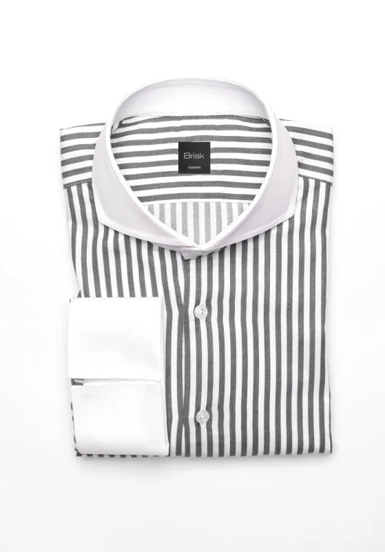 Charcoal Bengal Twill Stripes Pima Cotton Shirt - White Cutaway Extreme Collar & French Cuffs sold by Brisk Shirts