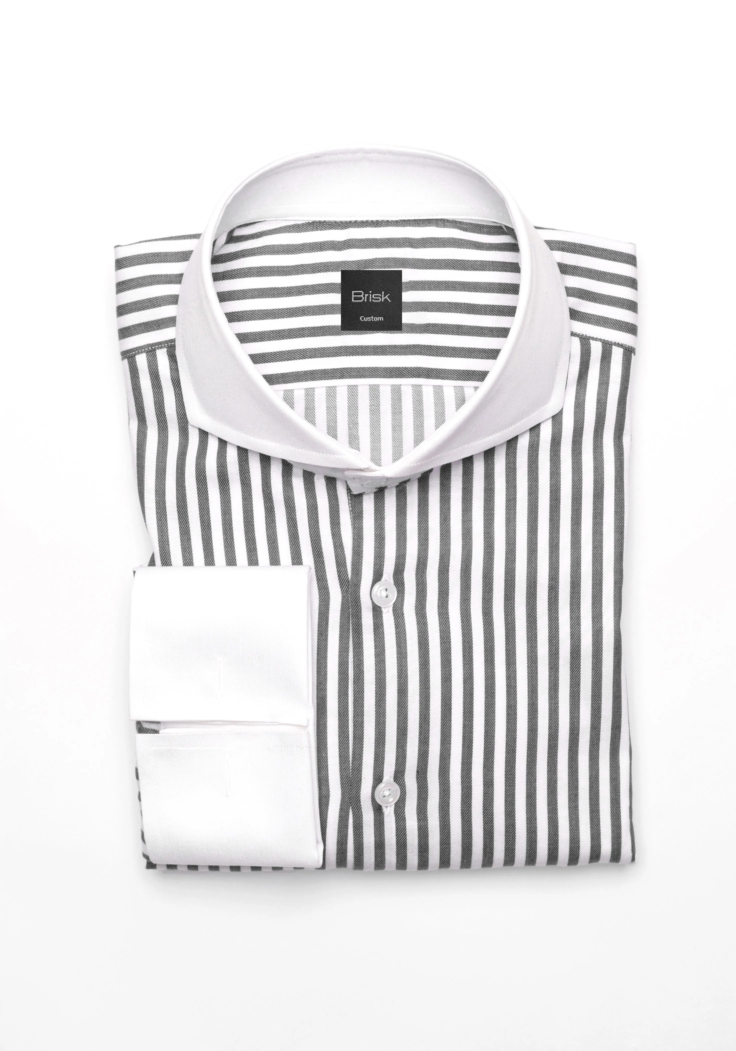 Charcoal Bengal Twill Stripes Pima Cotton Shirt - White Cutaway Extreme Collar & French Cuffs sold by Brisk Shirts
