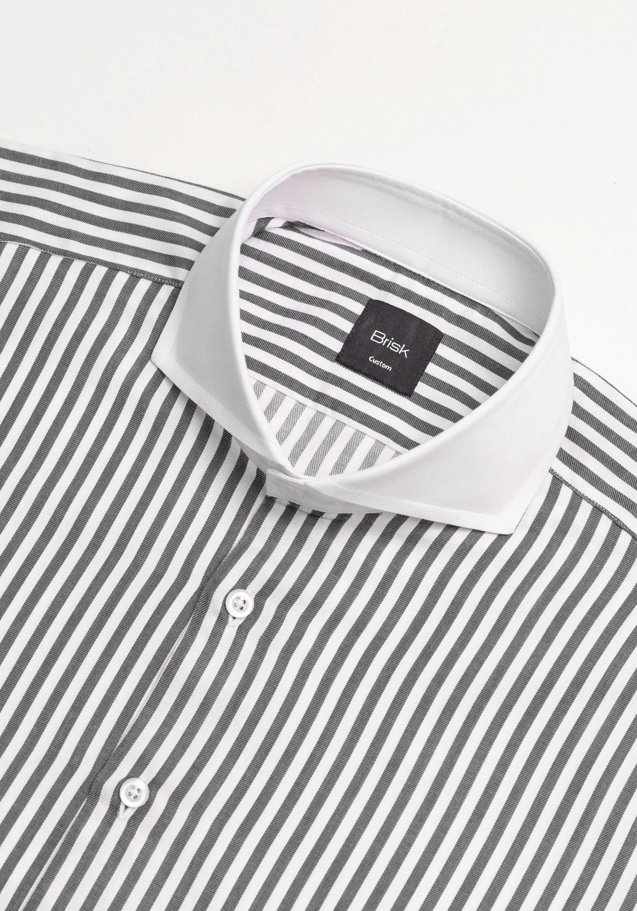 Charcoal Bengal Twill Stripes Pima Cotton Shirt - White Cutaway Extreme Collar & French Cuffs sold by Brisk Shirts product image thumbnail 2