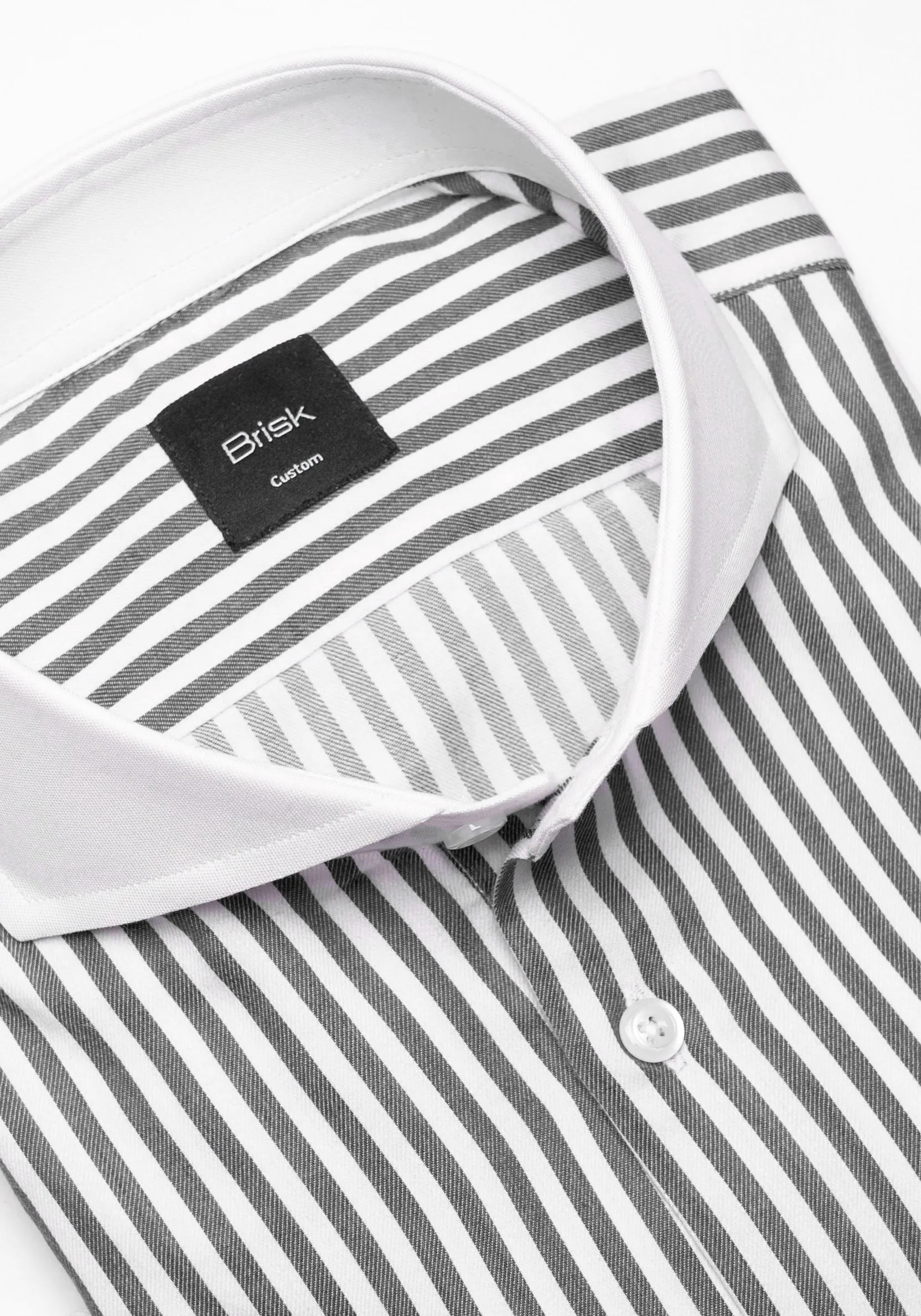 Charcoal Bengal Twill Stripes Pima Cotton Shirt - White Cutaway Extreme Collar & French Cuffs sold by Brisk Shirts product image thumbnail 3