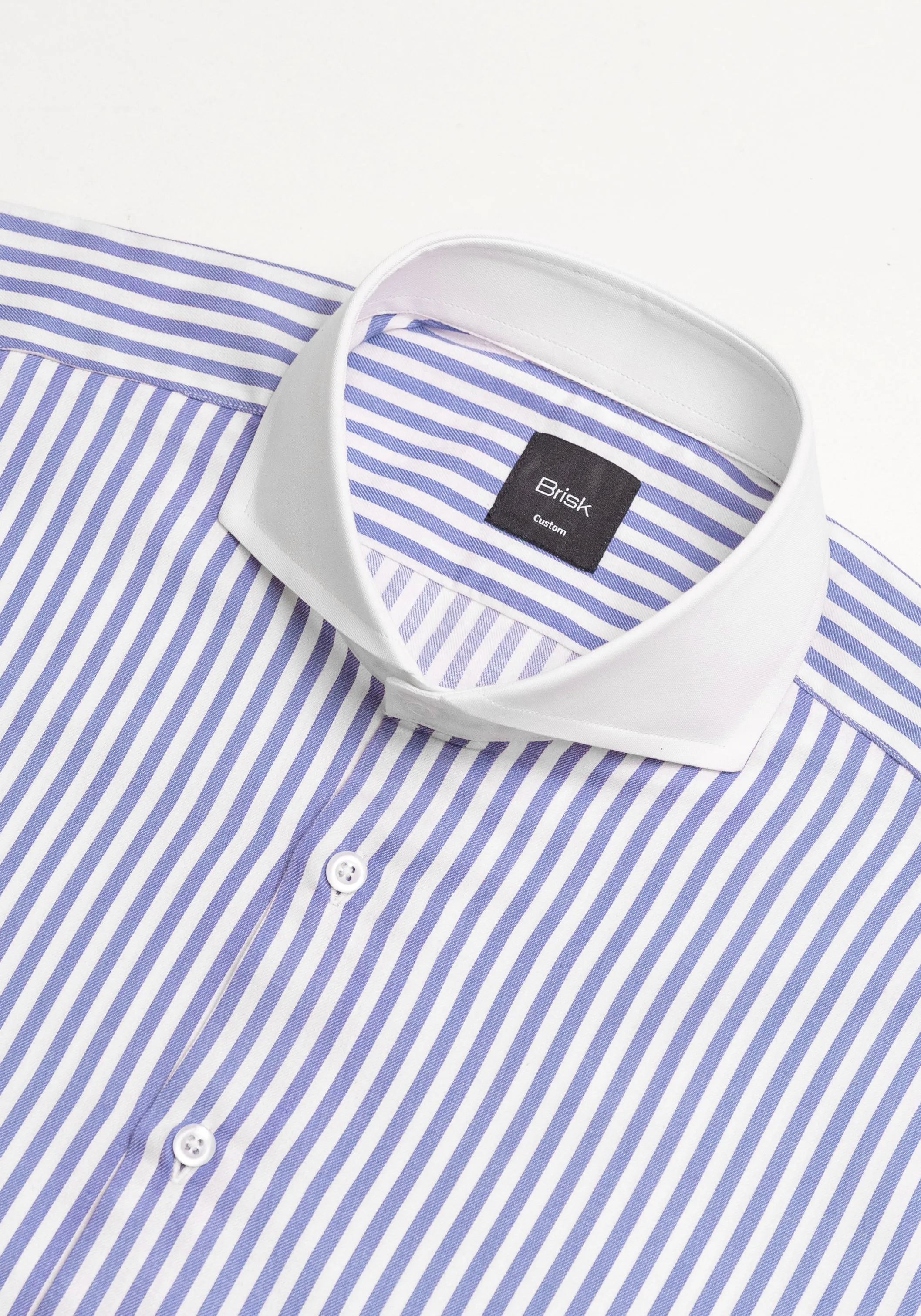 Sky Blue Bengal Twill Stripes Pima Cotton Shirt - White Cutaway Extreme Collar & French Cuffs sold by Brisk Shirts product image thumbnail 2