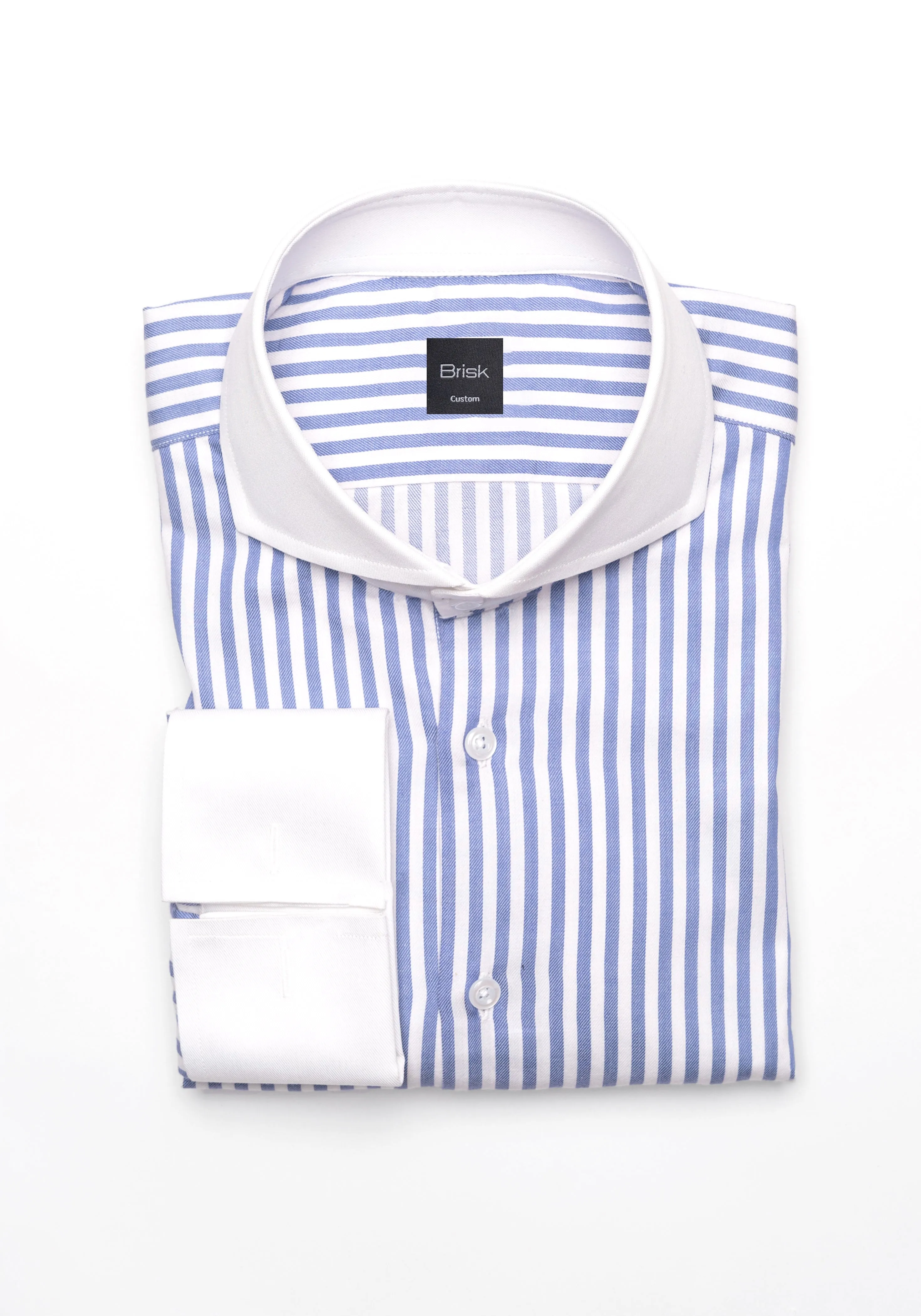 Sky Blue Bengal Twill Stripes Pima Cotton Shirt - White Cutaway Extreme Collar & French Cuffs sold by Brisk Shirts