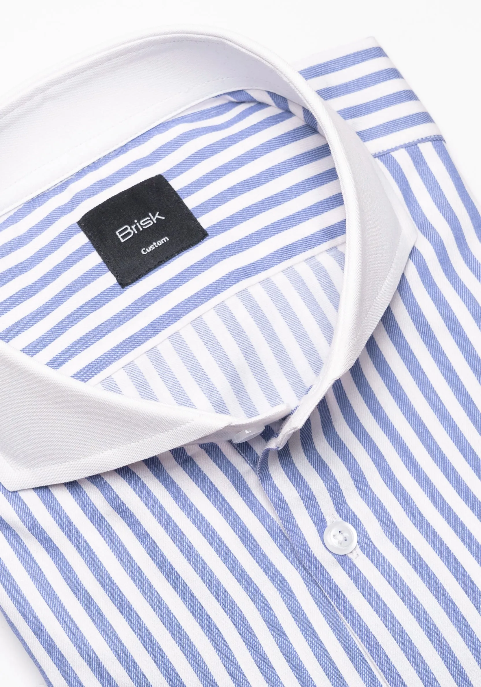 Sky Blue Bengal Twill Stripes Pima Cotton Shirt - White Cutaway Extreme Collar & French Cuffs sold by Brisk Shirts product image thumbnail 3