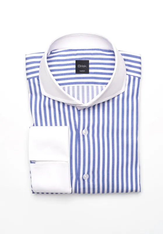 Navy Bengal Twill Stripes Pima Cotton Shirt - White Cutaway Extreme Collar & French Cuffs sold by Brisk Shirts