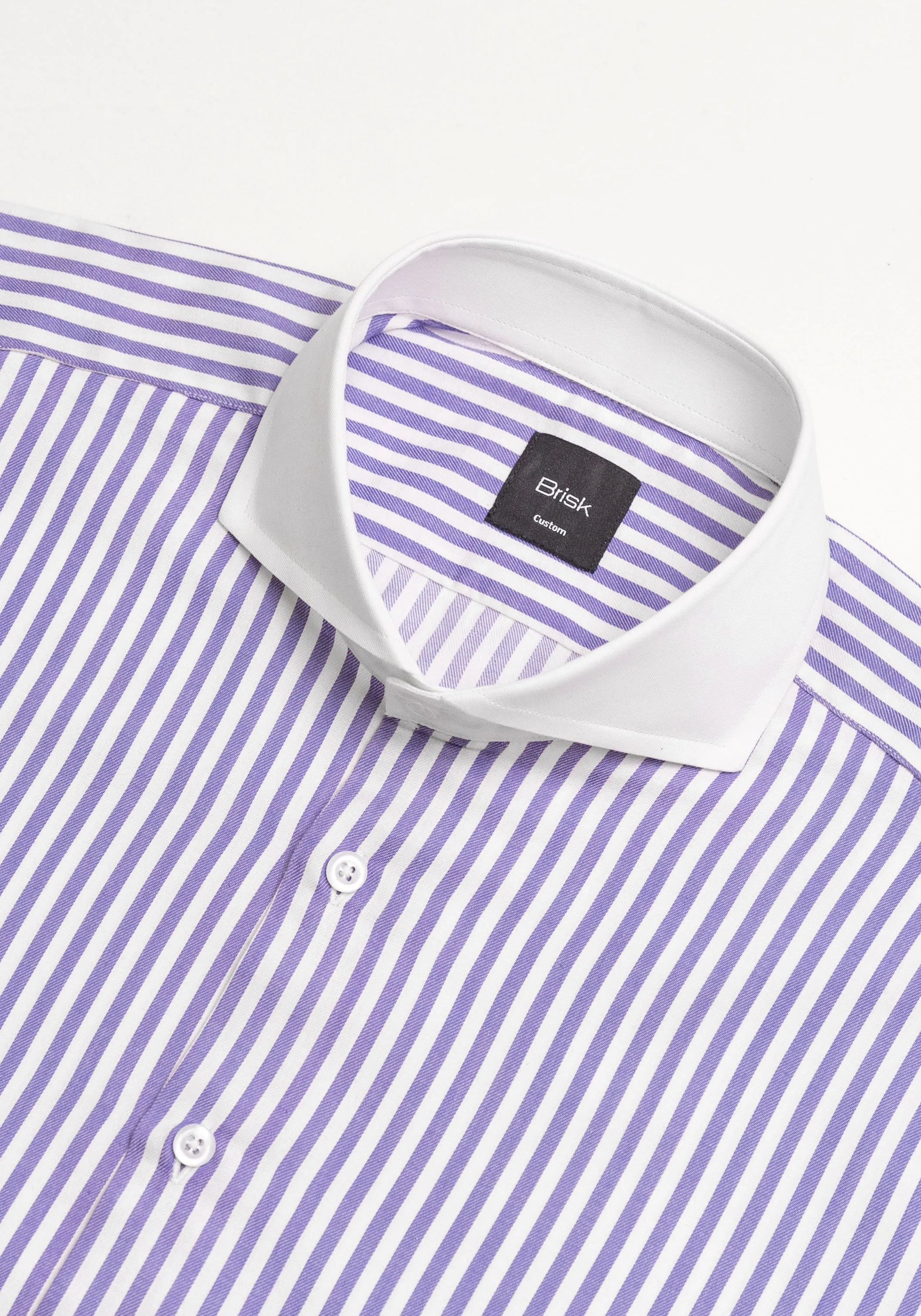 Purple Bengal Twill Stripes Pima Cotton Shirt - White Cutaway Extreme Collar & French Cuffs sold by Brisk Shirts product image thumbnail 2