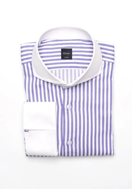 Purple Bengal Twill Stripes Pima Cotton Shirt - White Cutaway Extreme Collar & French Cuffs sold by Brisk Shirts