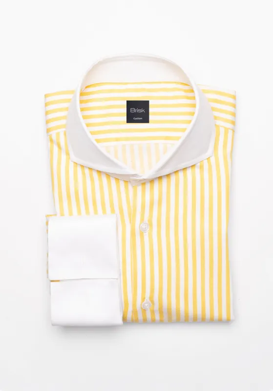 Yellow Bengal Twill Stripes Pima Cotton Shirt - White Cutaway Extreme Collar & French Cuffs sold by Brisk Shirts