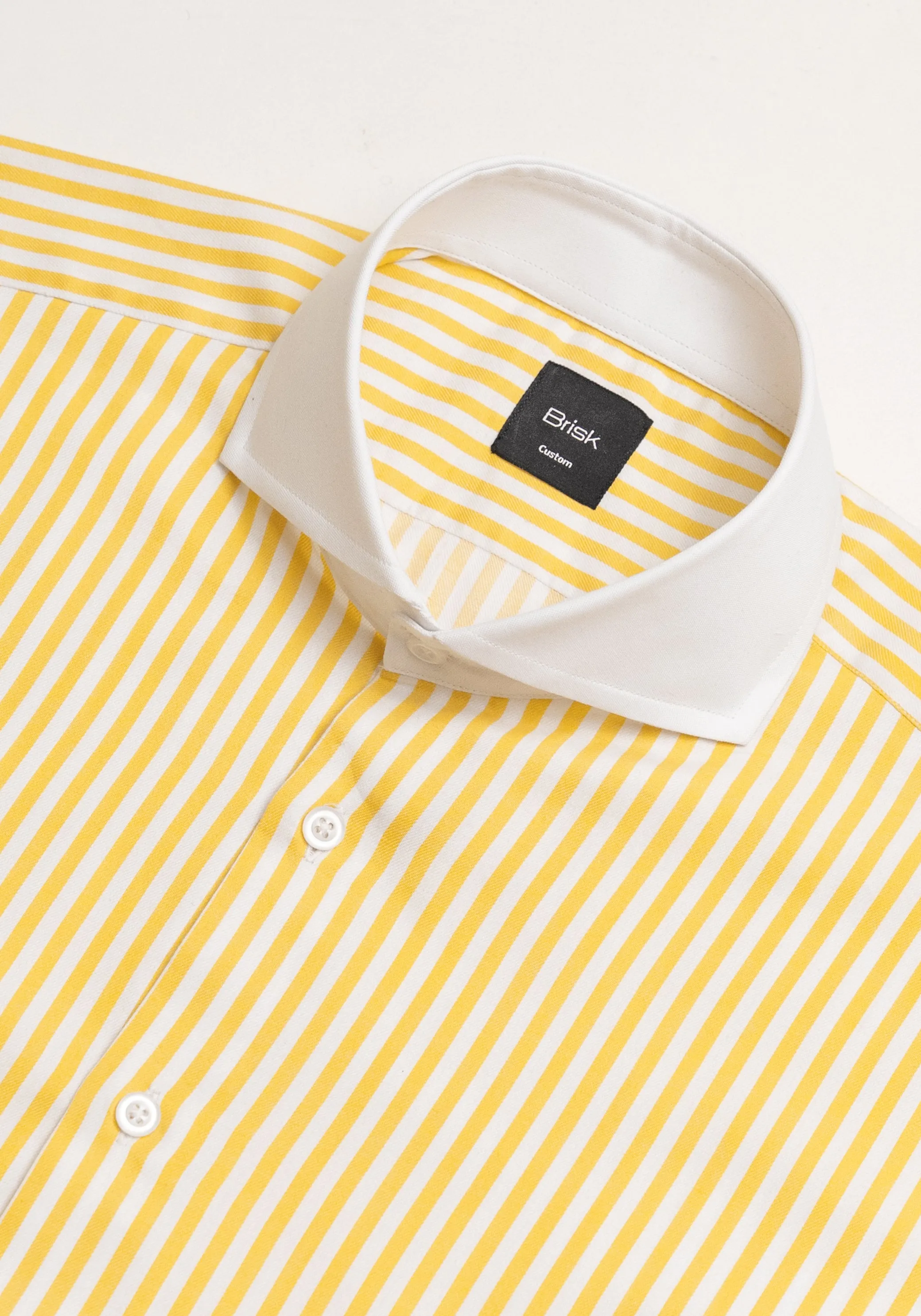 Yellow Bengal Twill Stripes Pima Cotton Shirt - White Cutaway Extreme Collar & French Cuffs sold by Brisk Shirts product image thumbnail 2