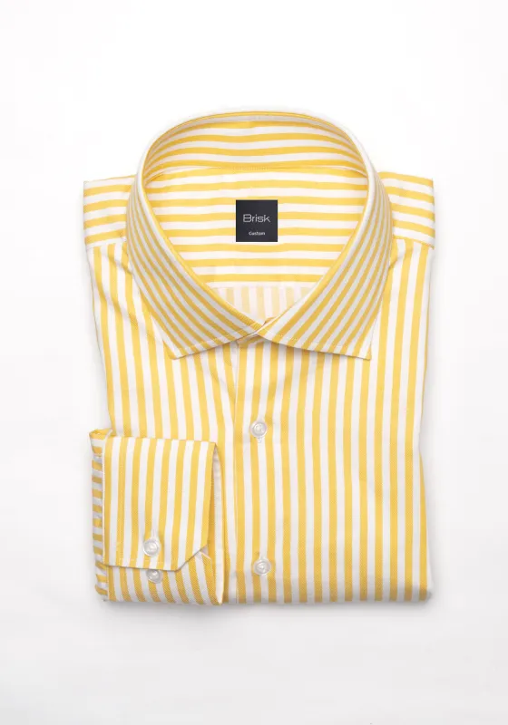 Yellow Bengal Twill Stripes Pima Cotton Shirt - Cutaway Classic Collar sold by Brisk Shirts