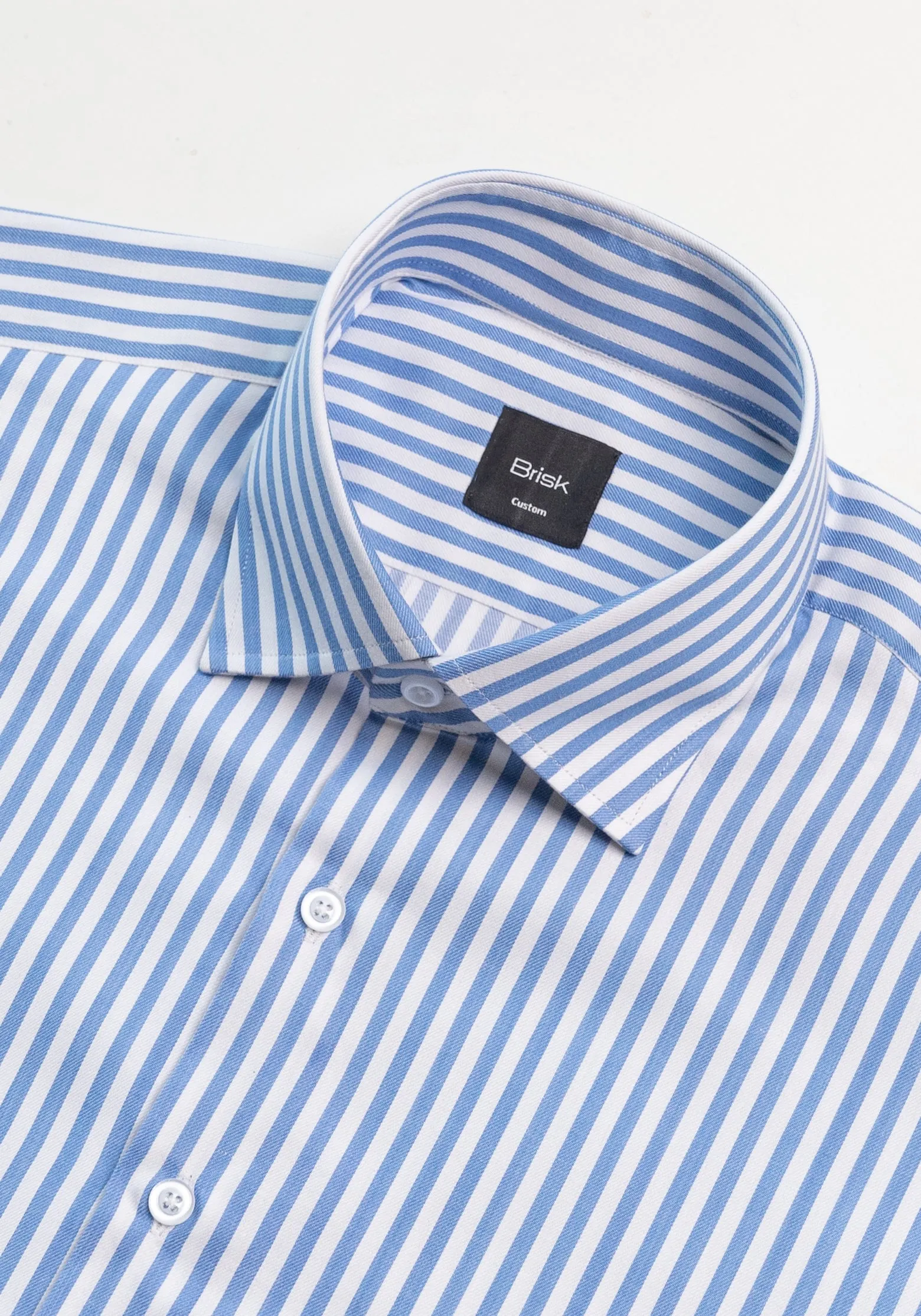 Sky Blue Bengal Twill Stripes Pima Cotton Shirt - Cutaway Classic Collar sold by Brisk Shirts product image thumbnail 3