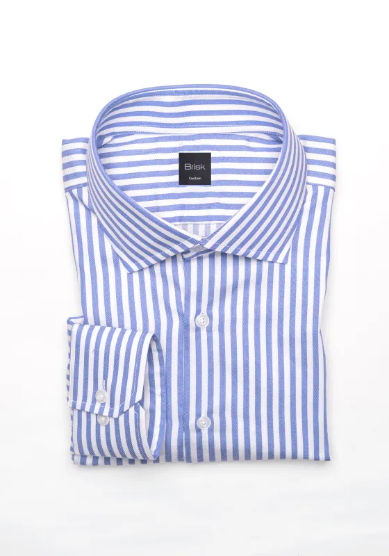 Sky Blue Bengal Twill Stripes Pima Cotton Shirt - Cutaway Classic Collar sold by Brisk Shirts