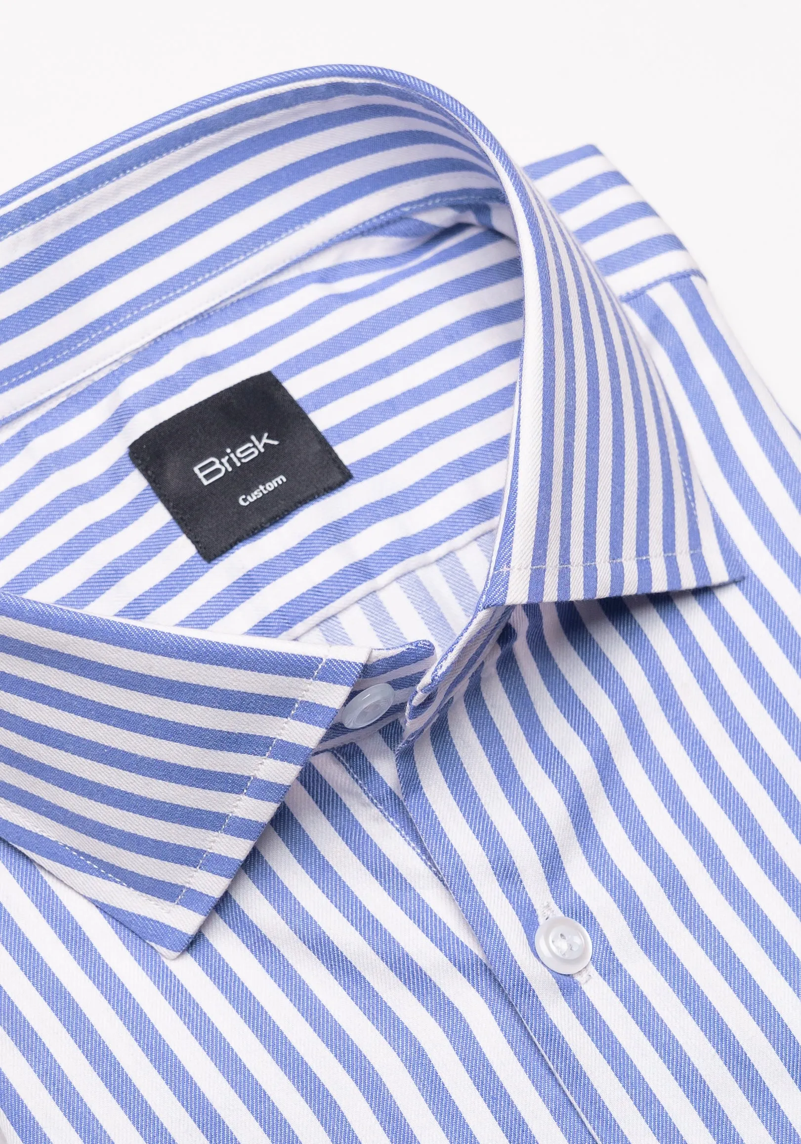 Sky Blue Bengal Twill Stripes Pima Cotton Shirt - Cutaway Classic Collar sold by Brisk Shirts product image thumbnail 2